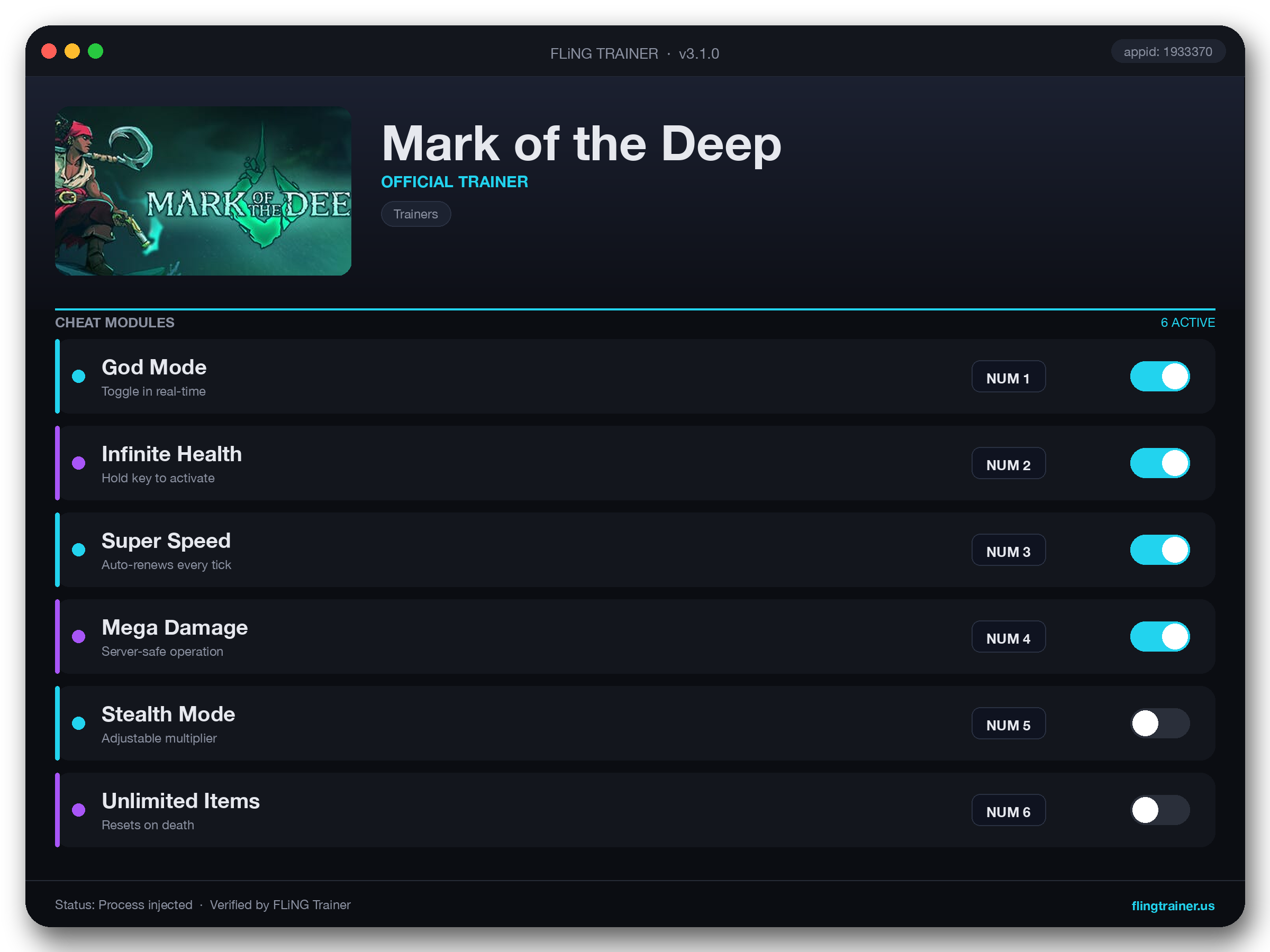Mark of the Deep Trainer interface