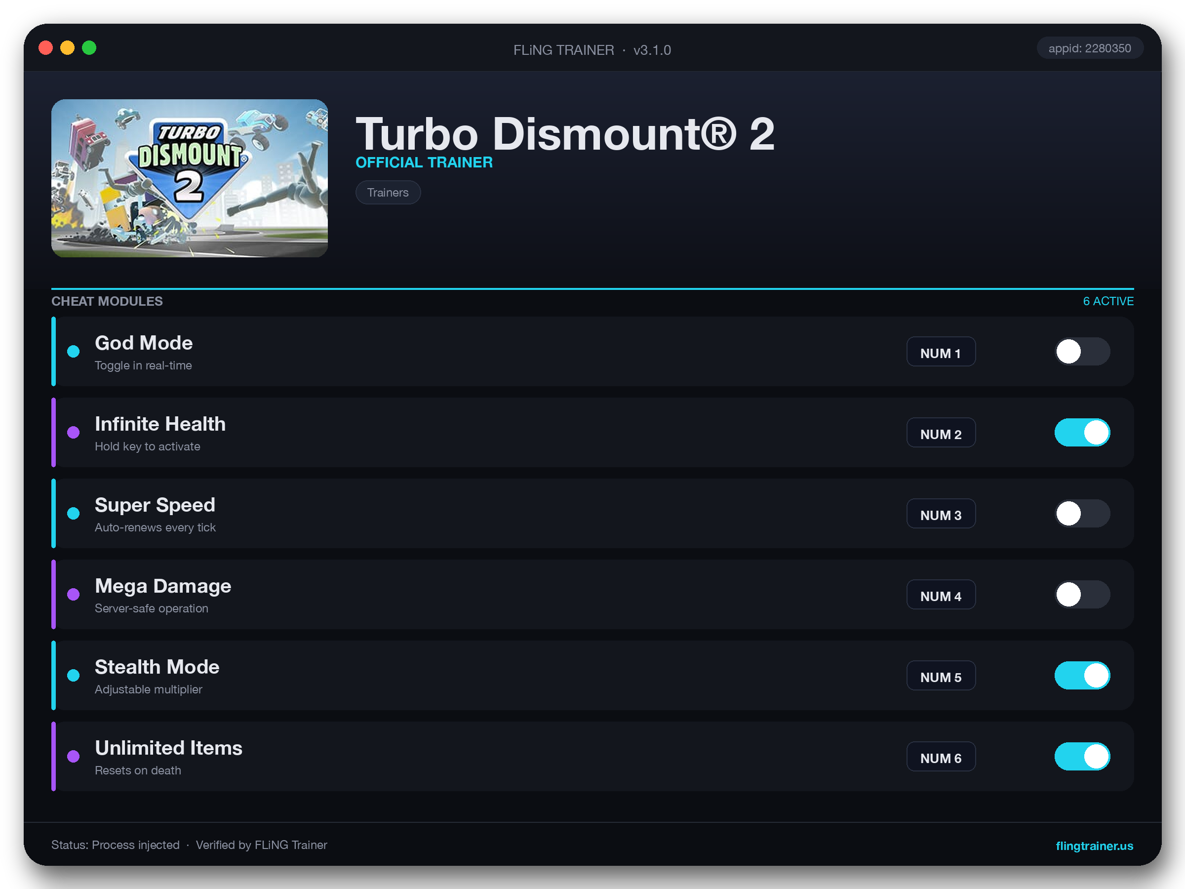 Turbo Dismount® 2 Trainer interface