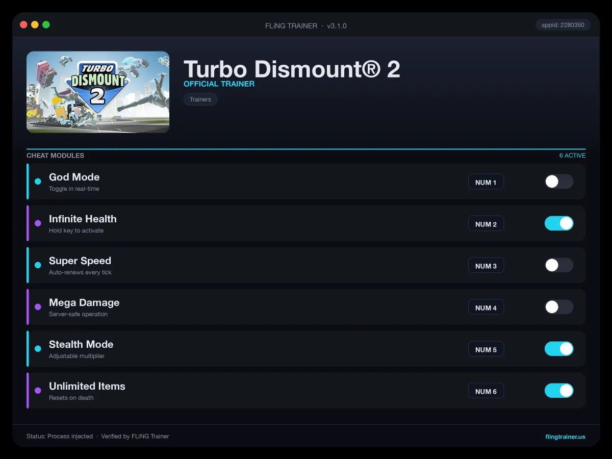 Turbo Dismount® 2 Trainer interface