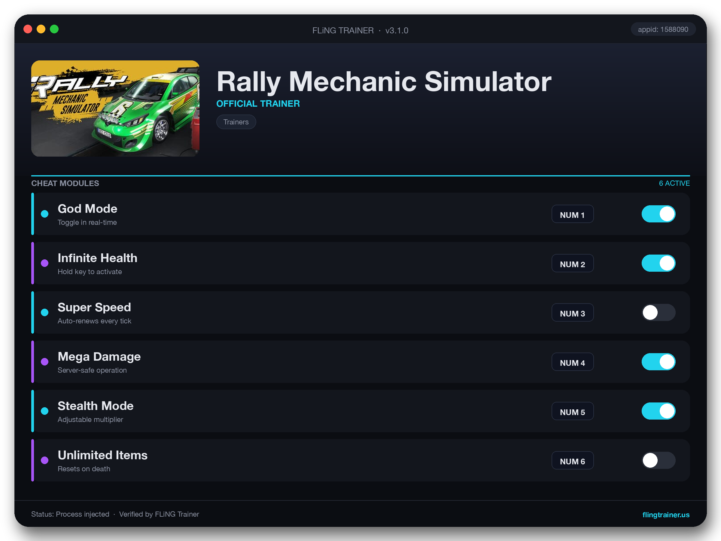 Rally Mechanic Simulator Trainer interface