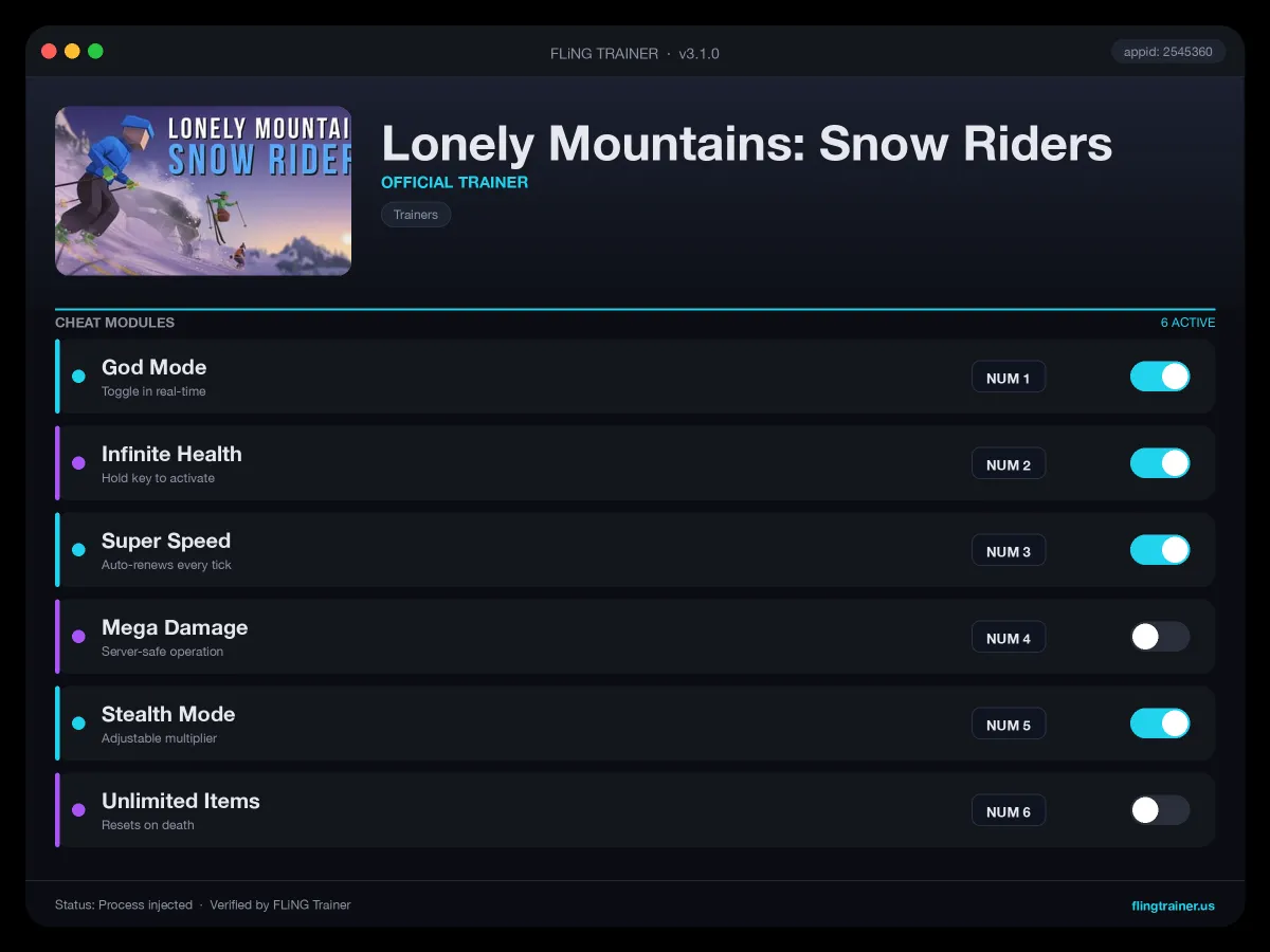Lonely Mountains: Snow Riders Trainer interface