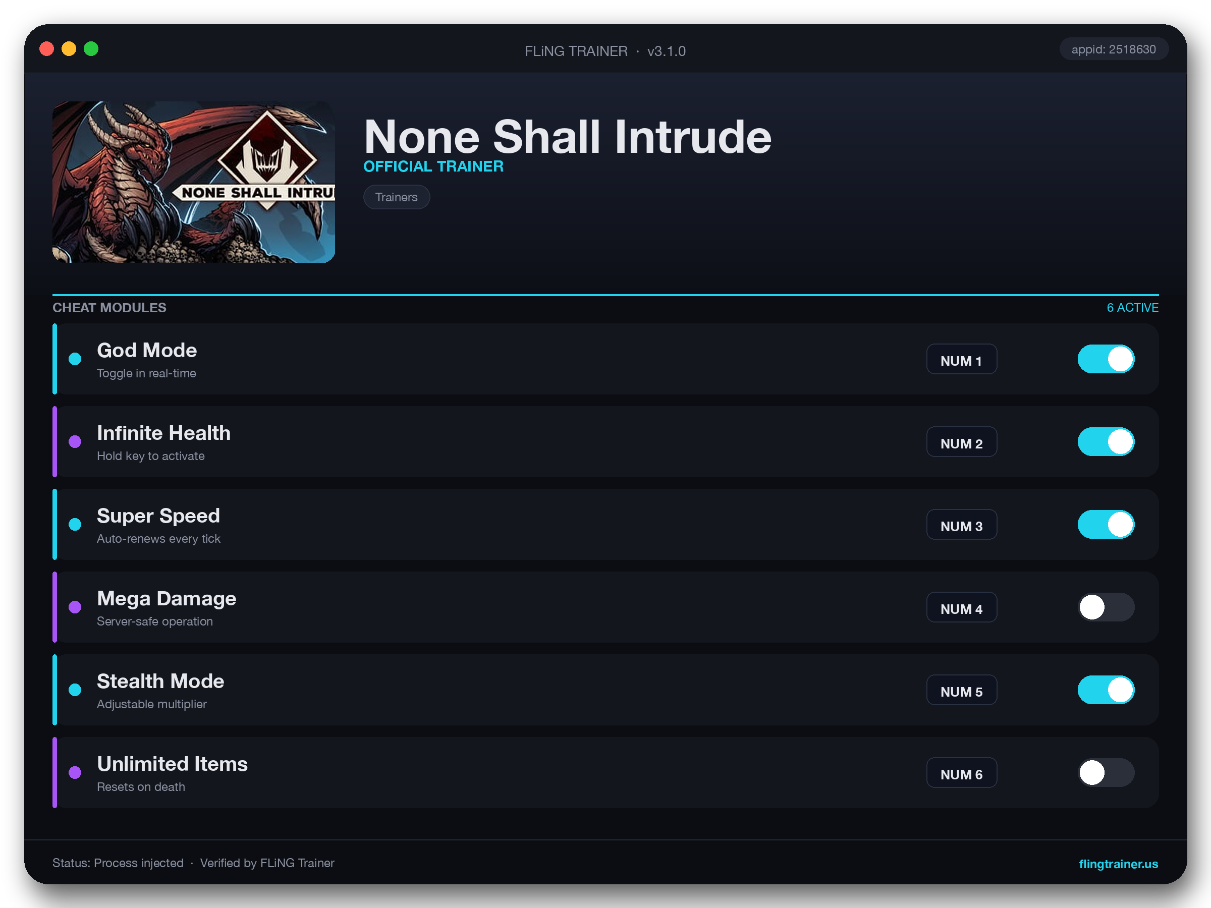 None Shall Intrude Trainer interface