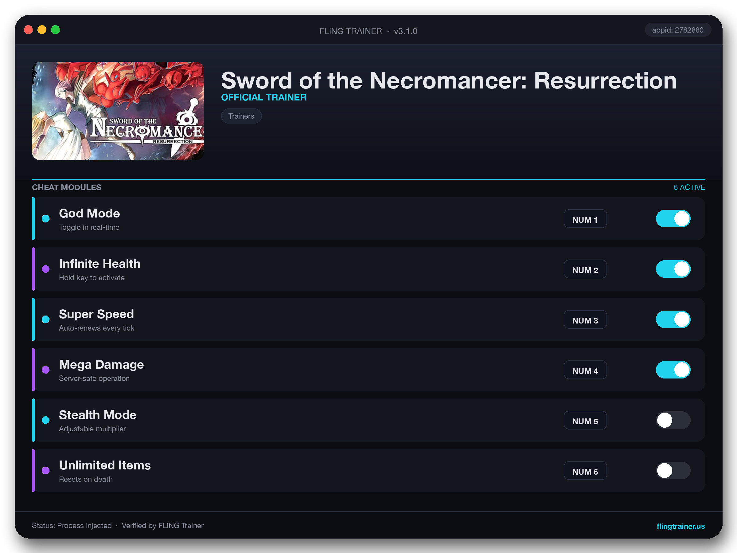 Sword of the Necromancer: Resurrection Trainer interface