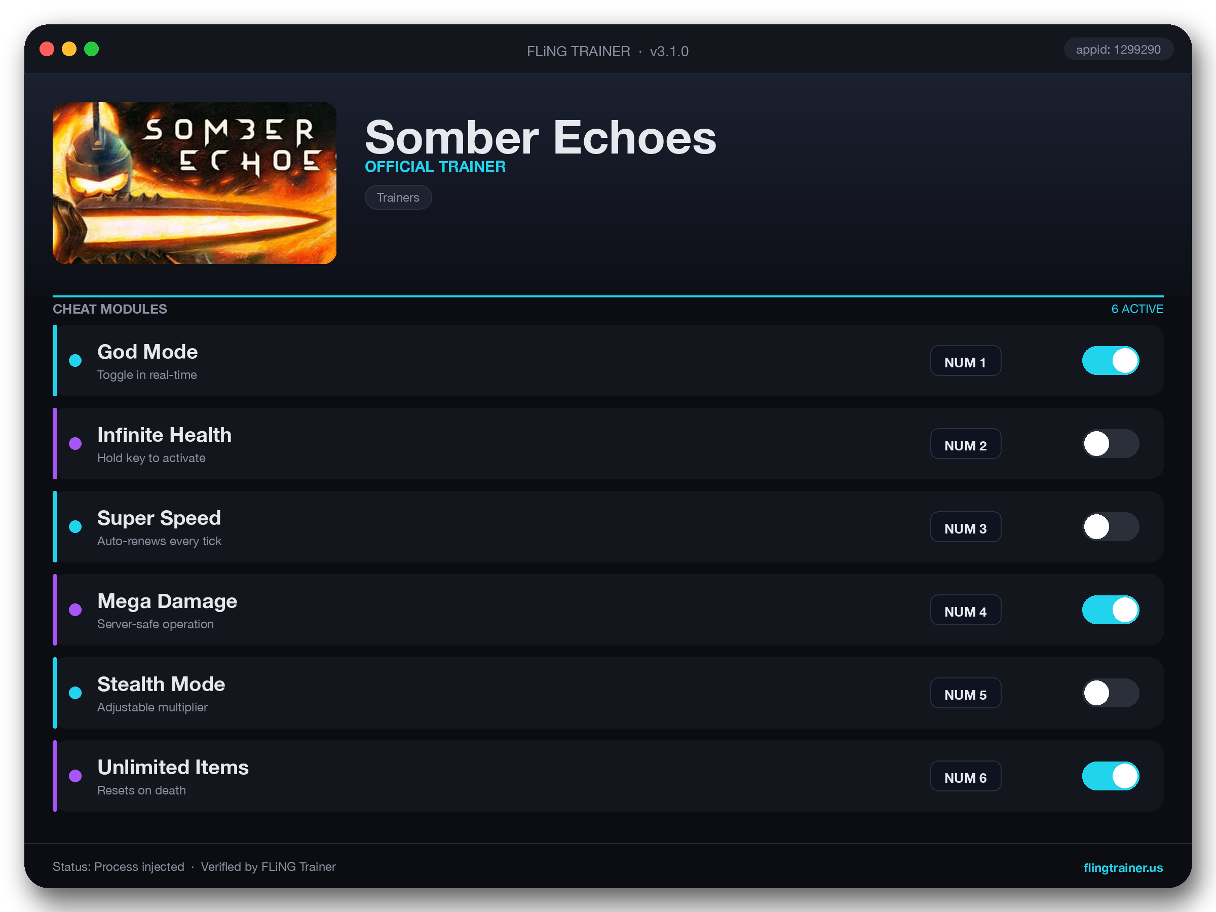 Somber Echoes Trainer interface