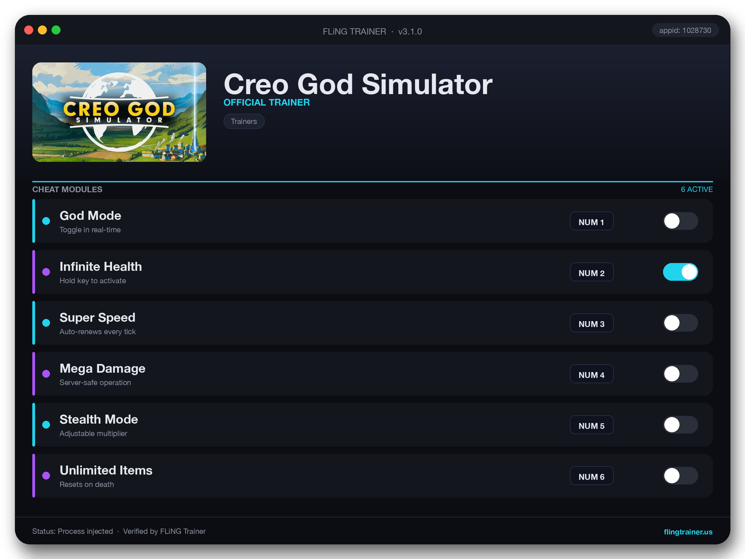 Creo God Simulator Trainer interface