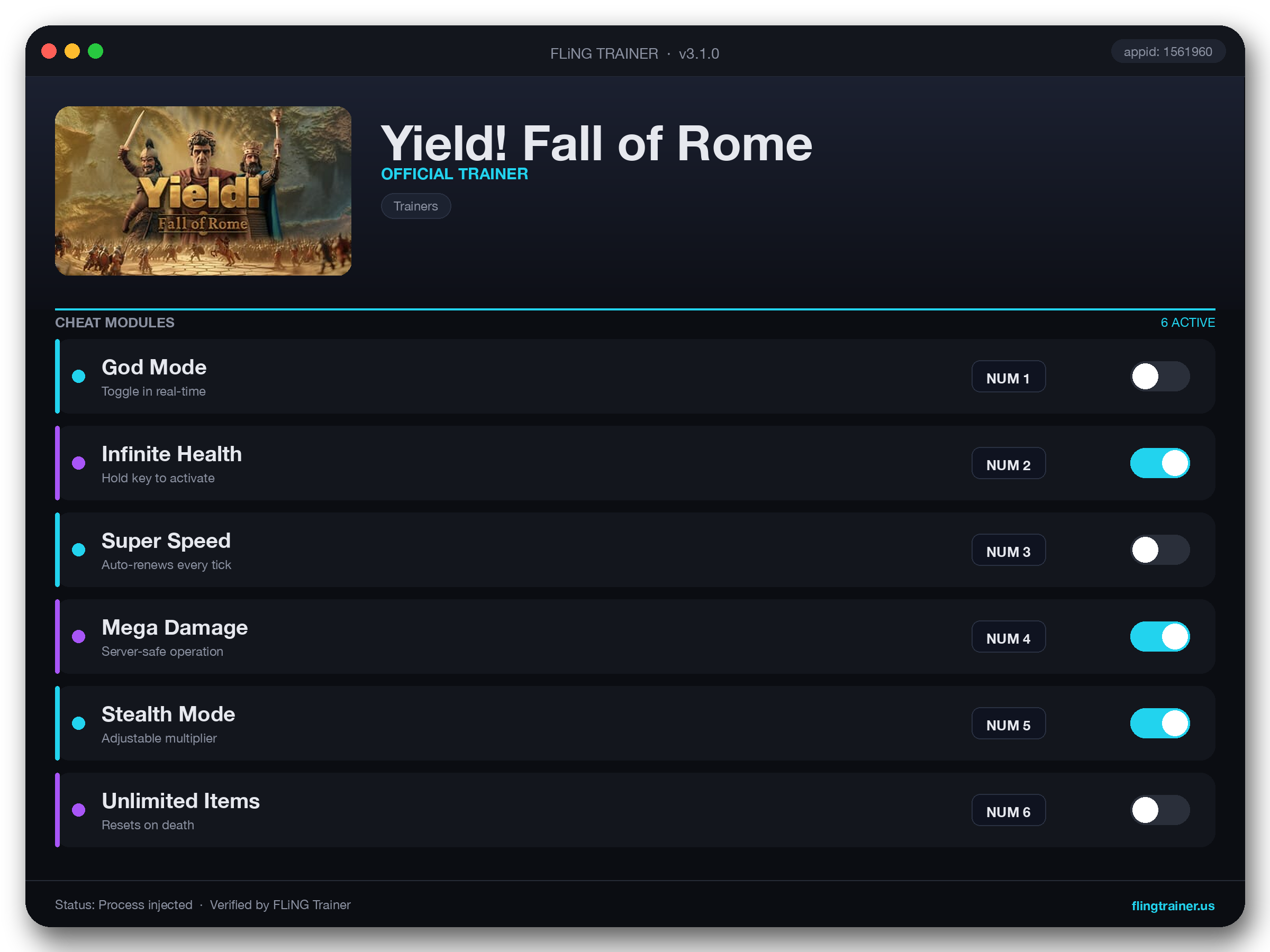 Yield! Fall of Rome Trainer interface