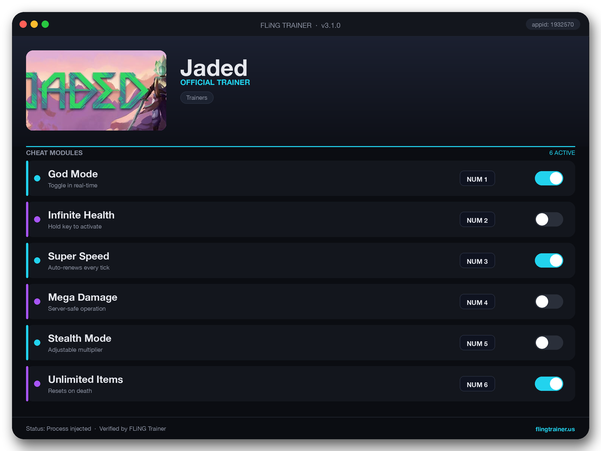Jaded Trainer interface