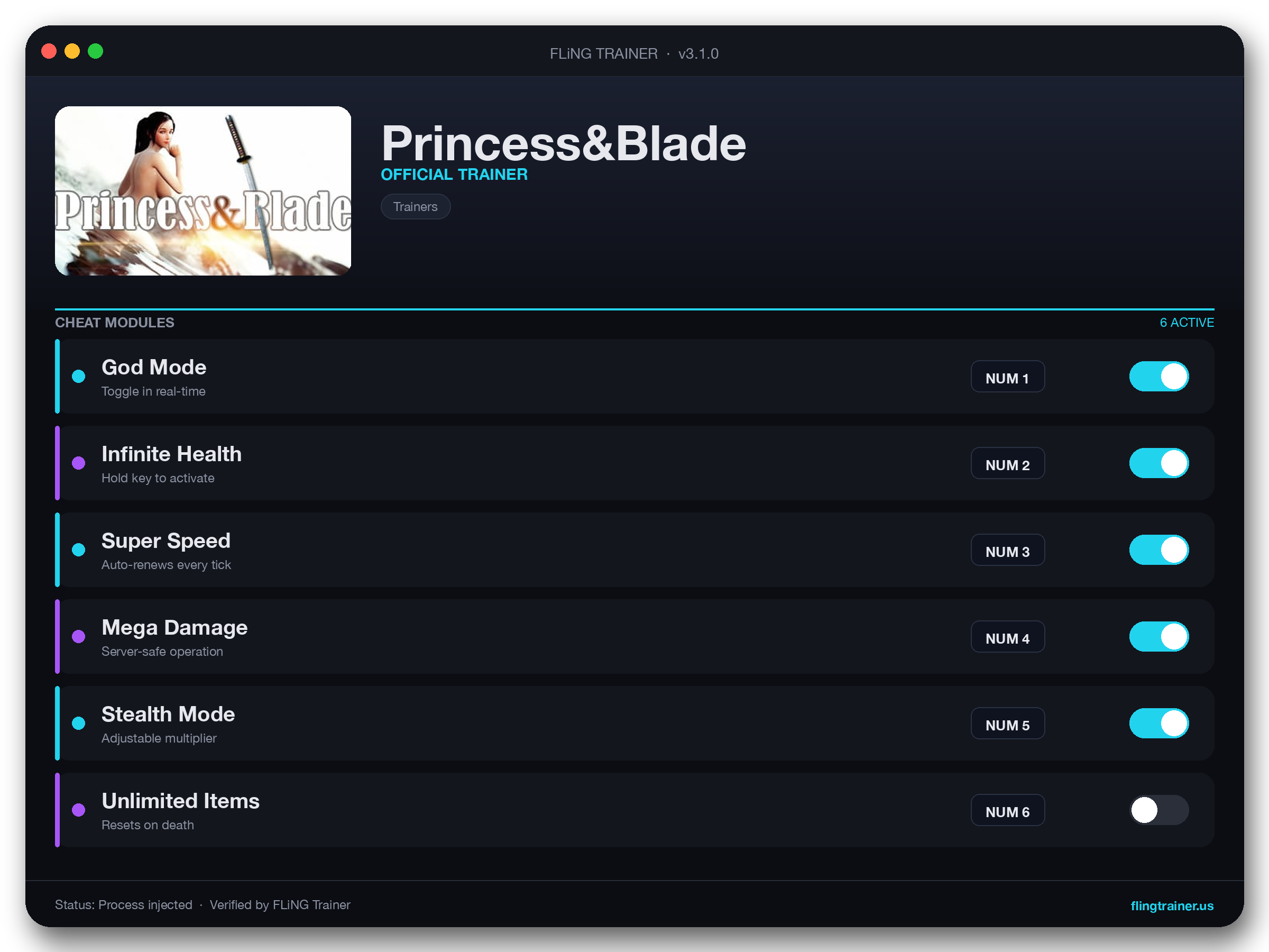 Princess&Blade Trainer interface