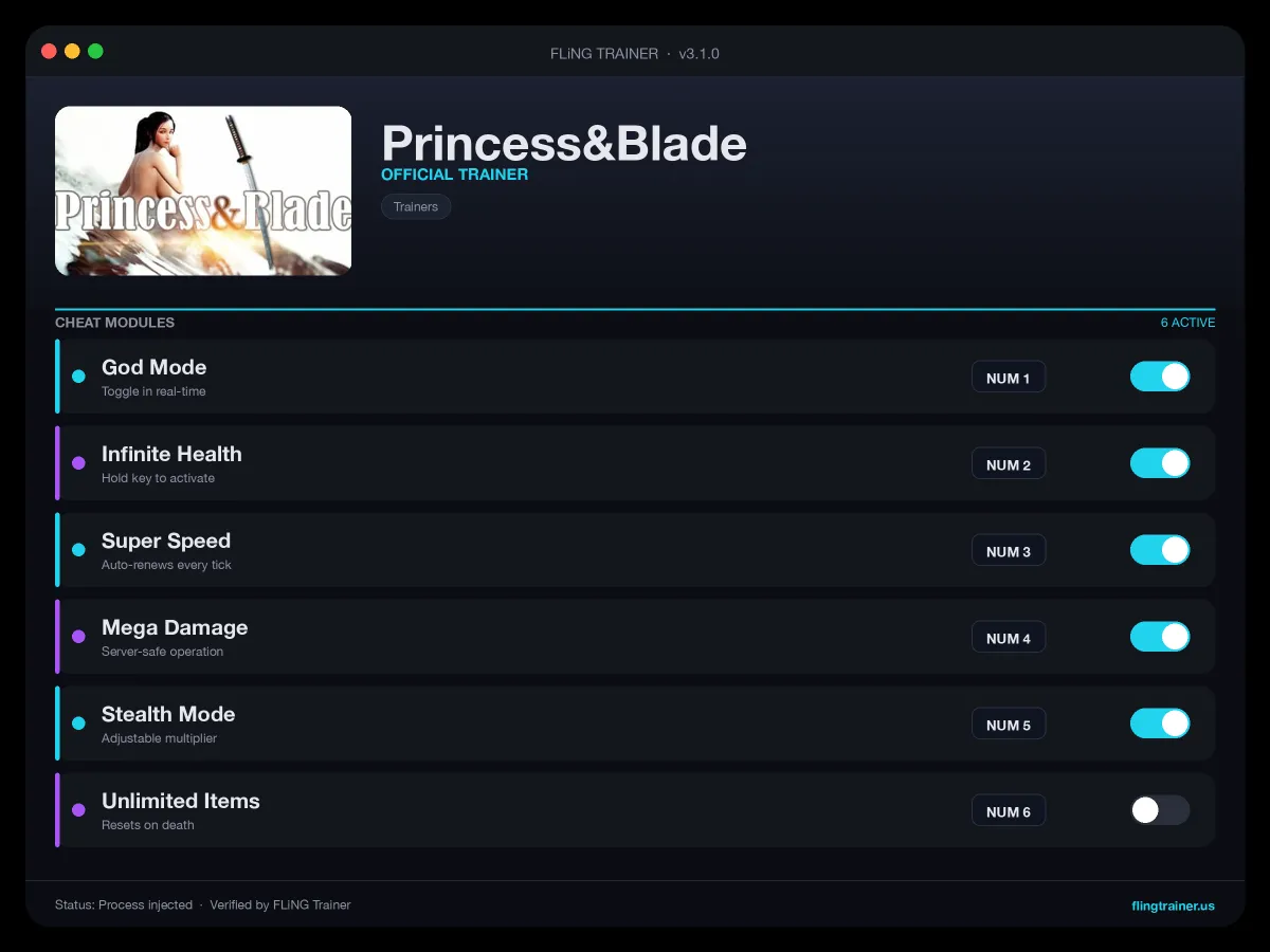 Princess&Blade Trainer interface