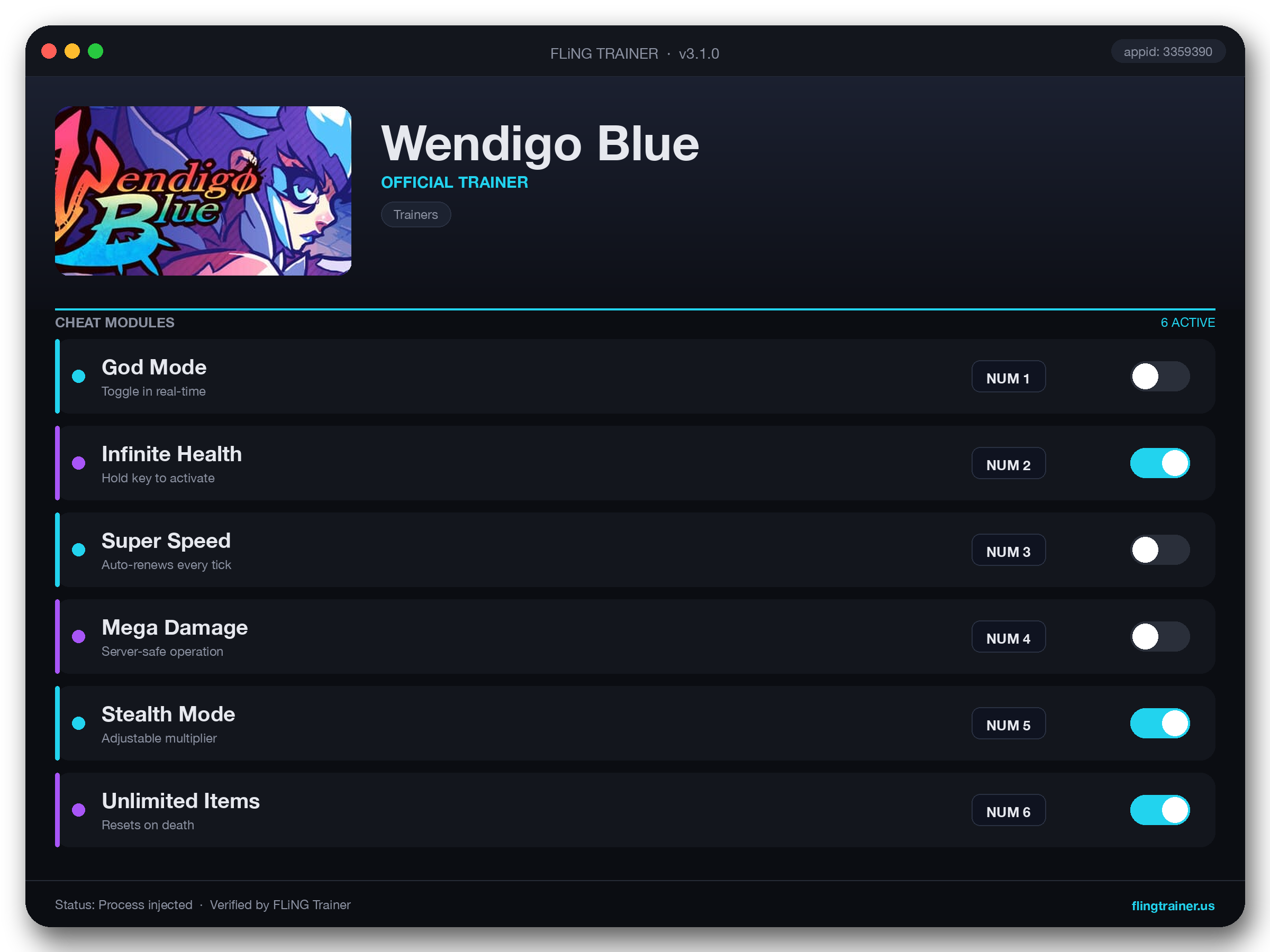 Wendigo Blue Trainer interface