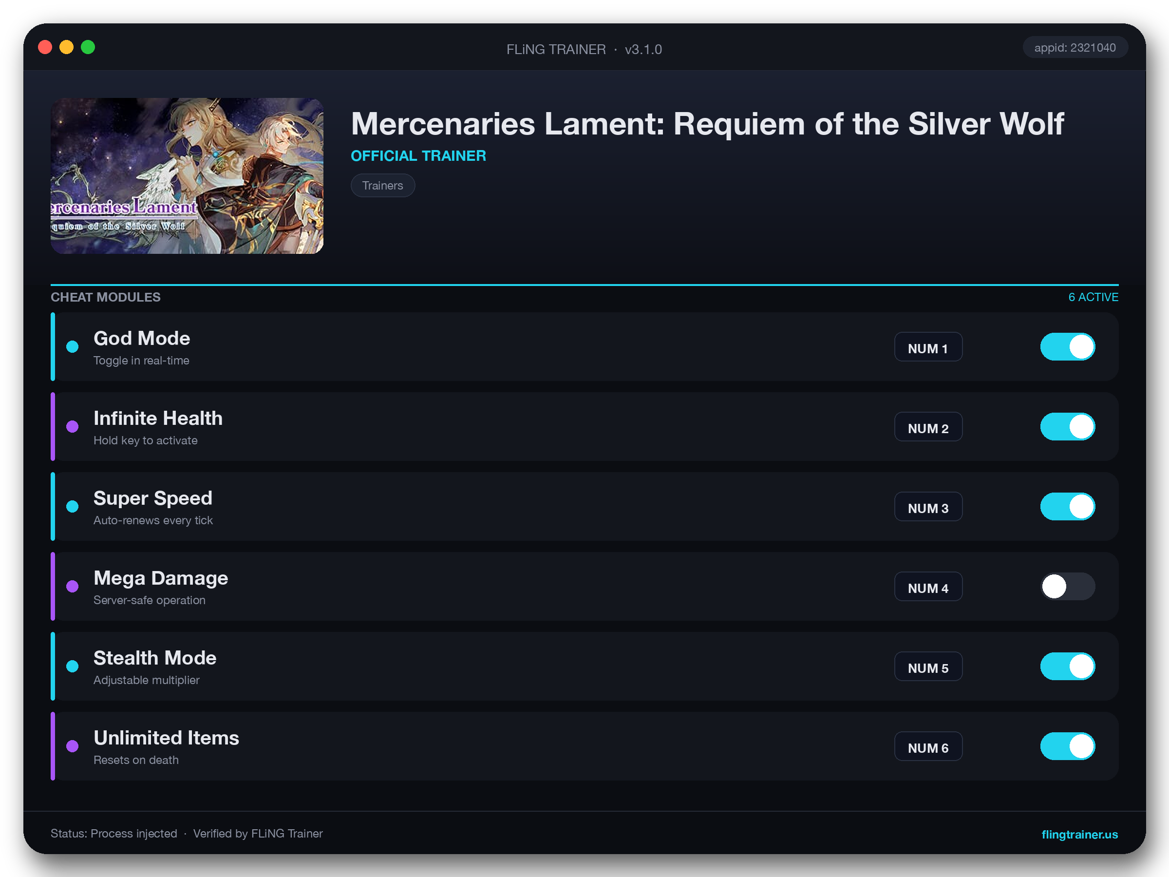 Mercenaries Lament: Requiem of the Silver Wolf Trainer interface