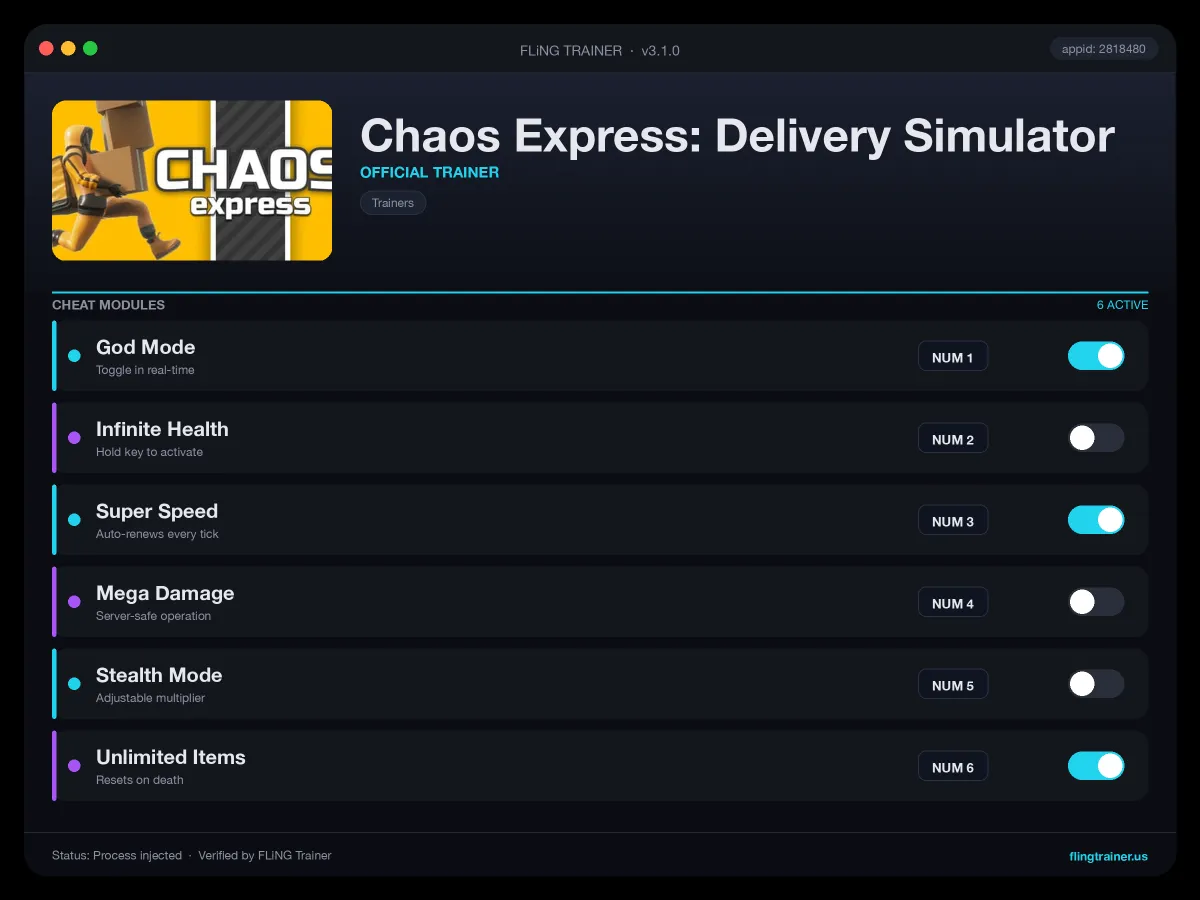 Chaos Express: Delivery Simulator Trainer interface