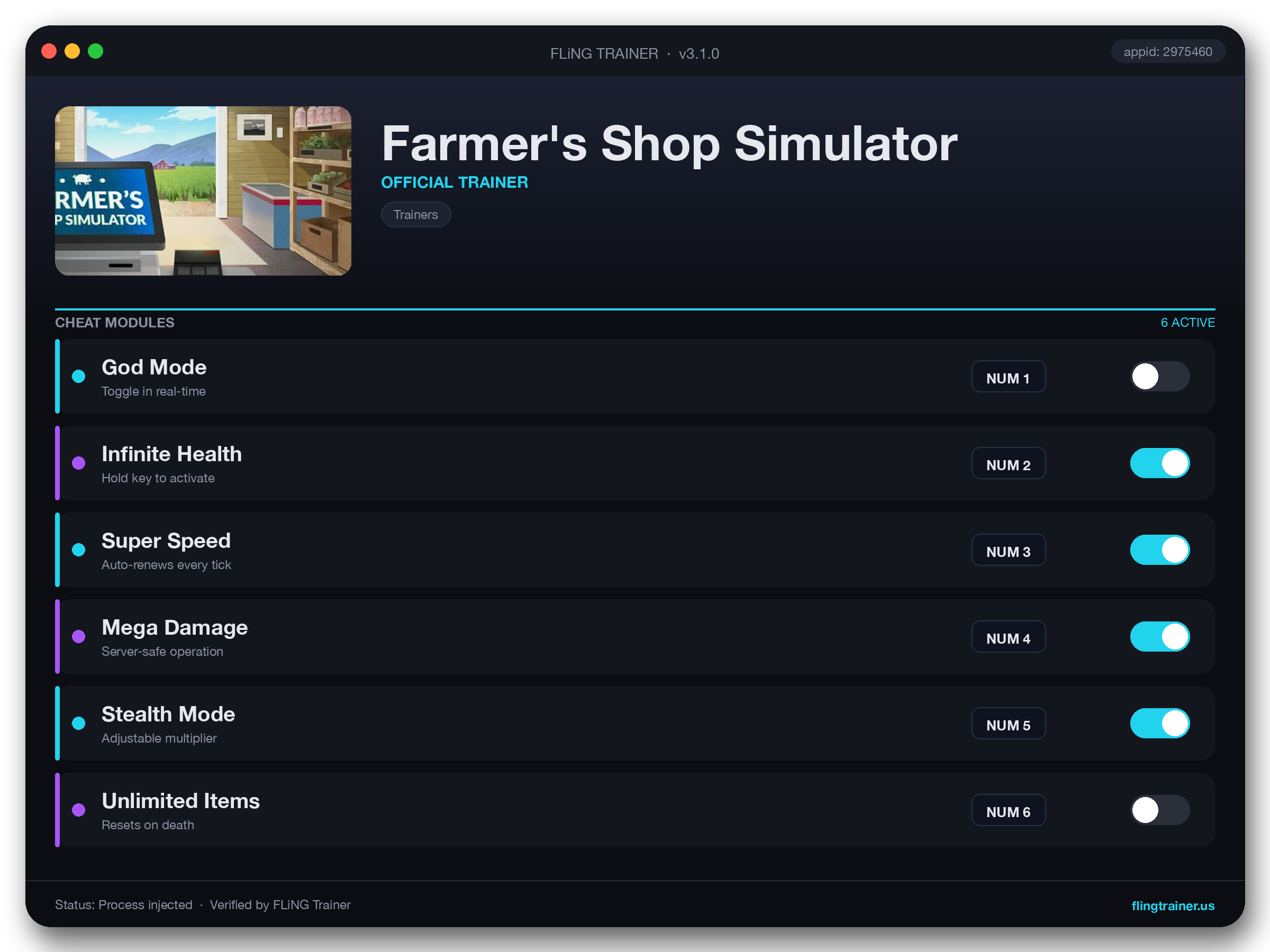 Farmer's Shop Simulator Trainer interface