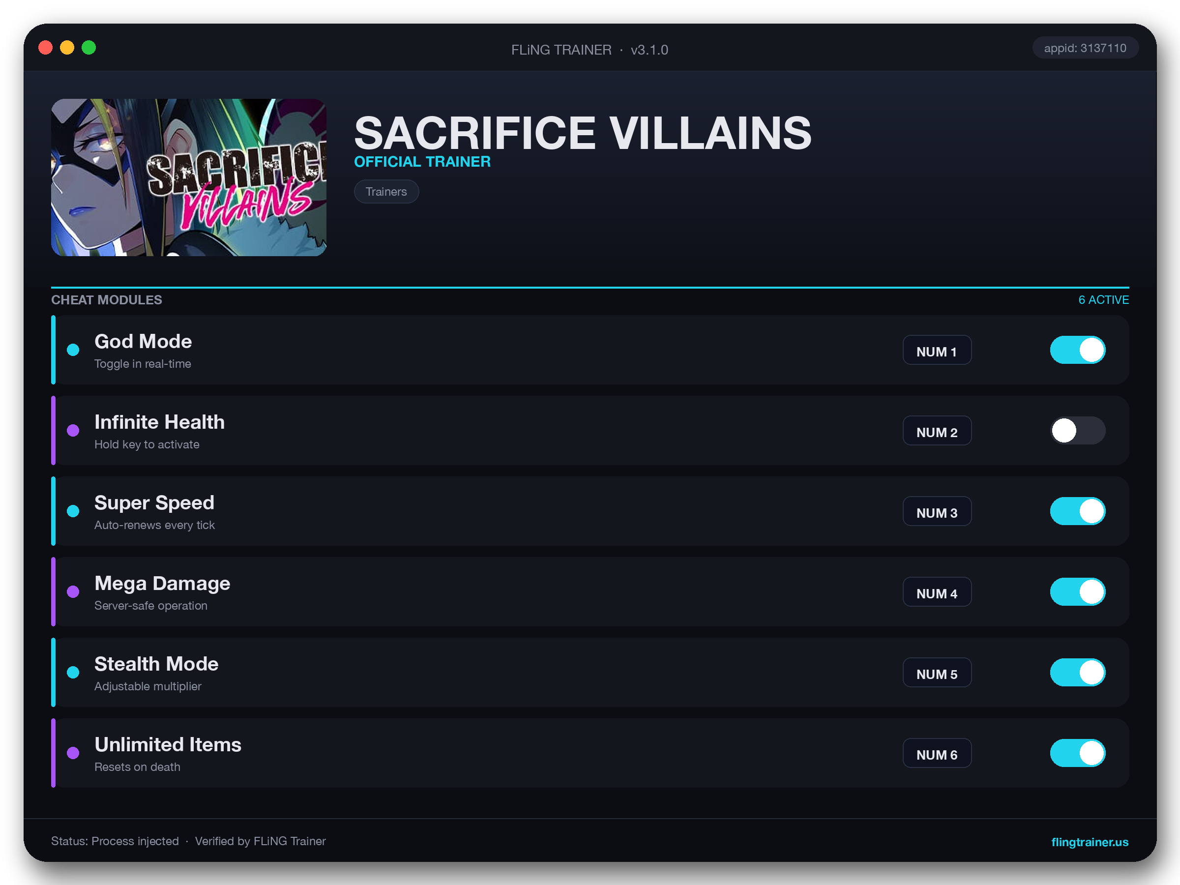 SACRIFICE VILLAINS Trainer interface