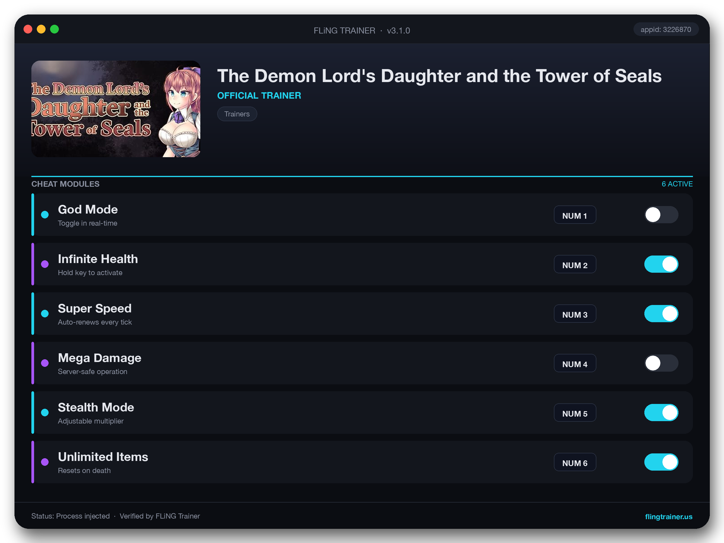 The Demon Lord's Daughter and the Tower of Seals Trainer interface
