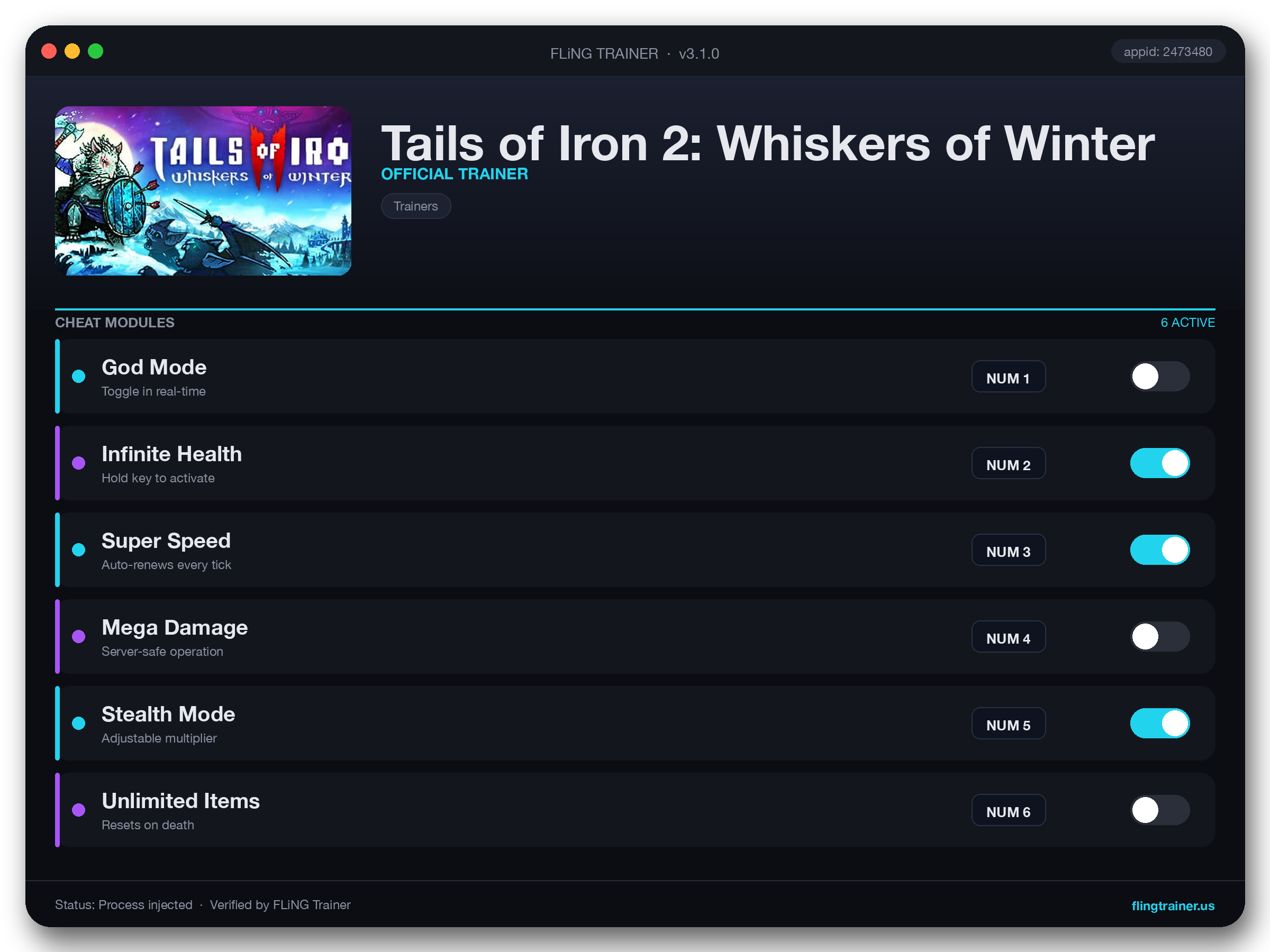 Tails of Iron 2: Whiskers of Winter Trainer interface