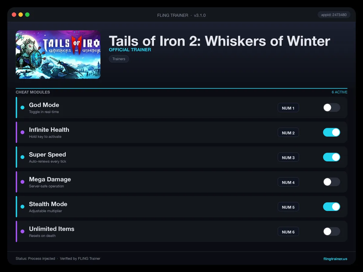 Tails of Iron 2: Whiskers of Winter Trainer interface