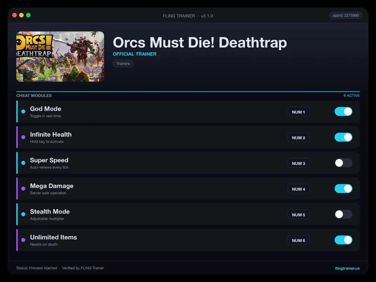 Orcs Must Die! Deathtrap Trainer interface