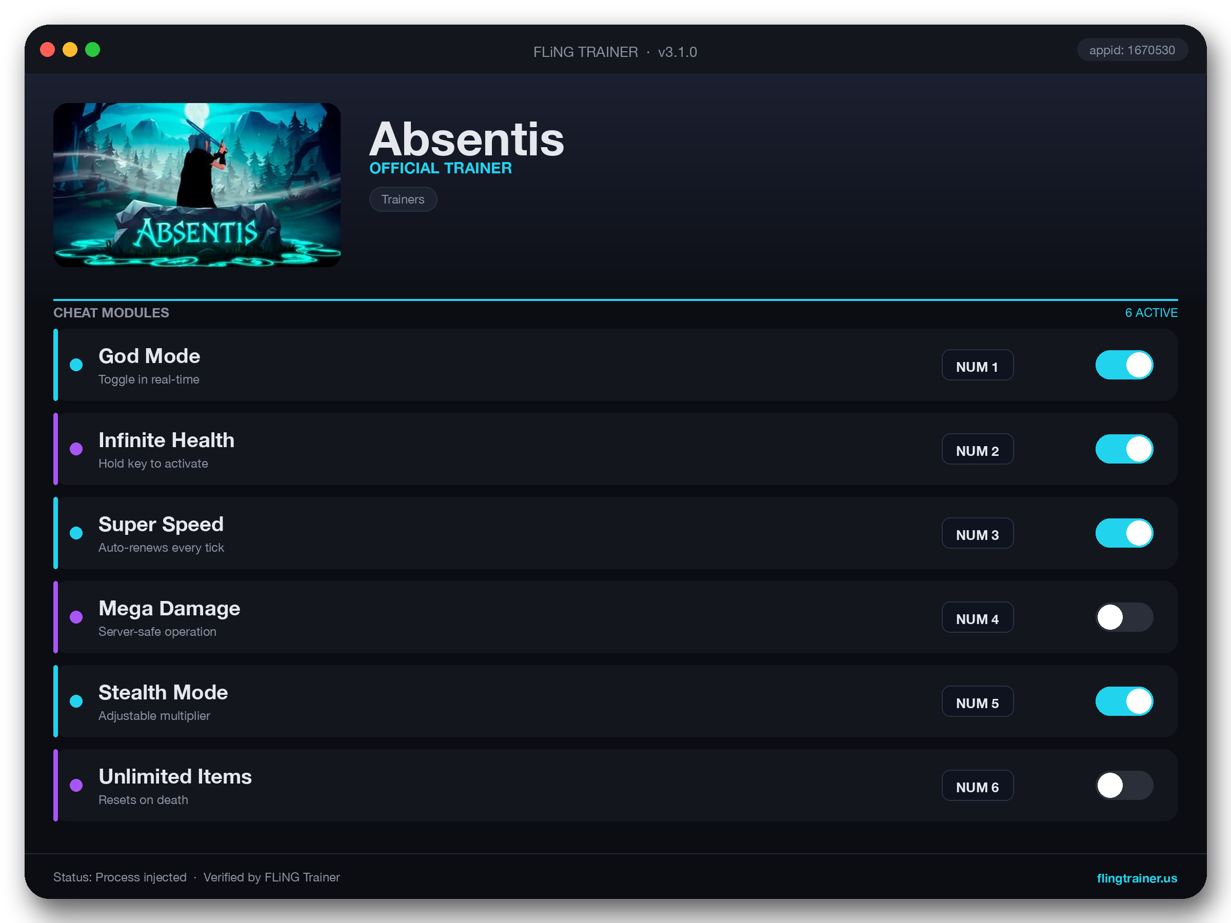 Absentis Trainer interface