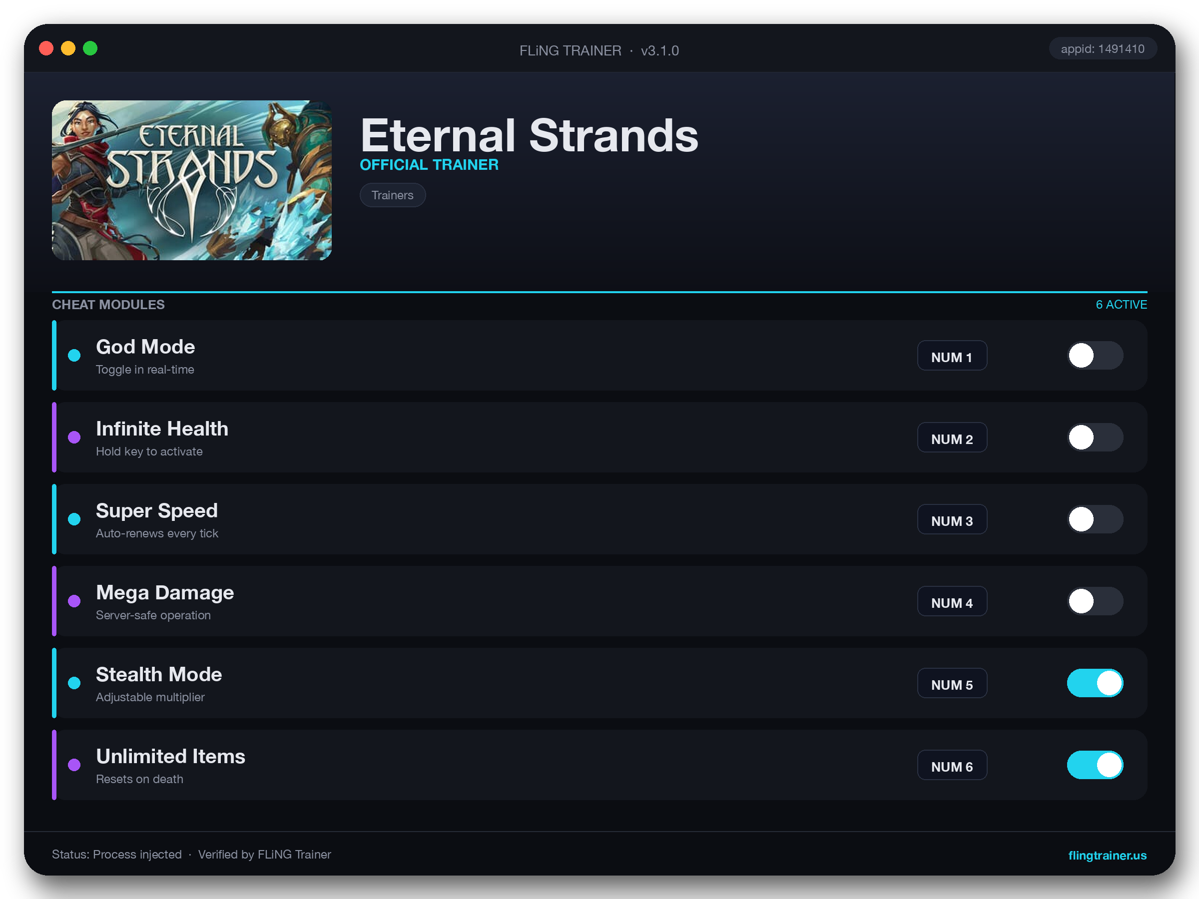 Eternal Strands Trainer interface