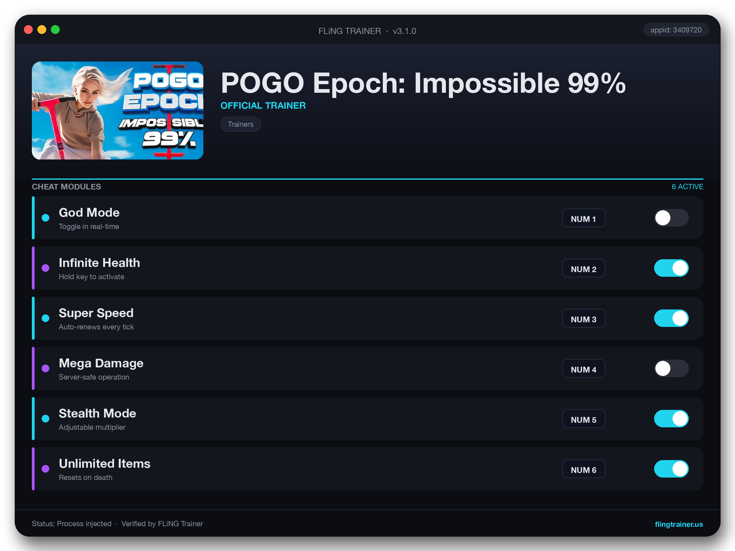 POGO Epoch: Impossible 99% Trainer interface