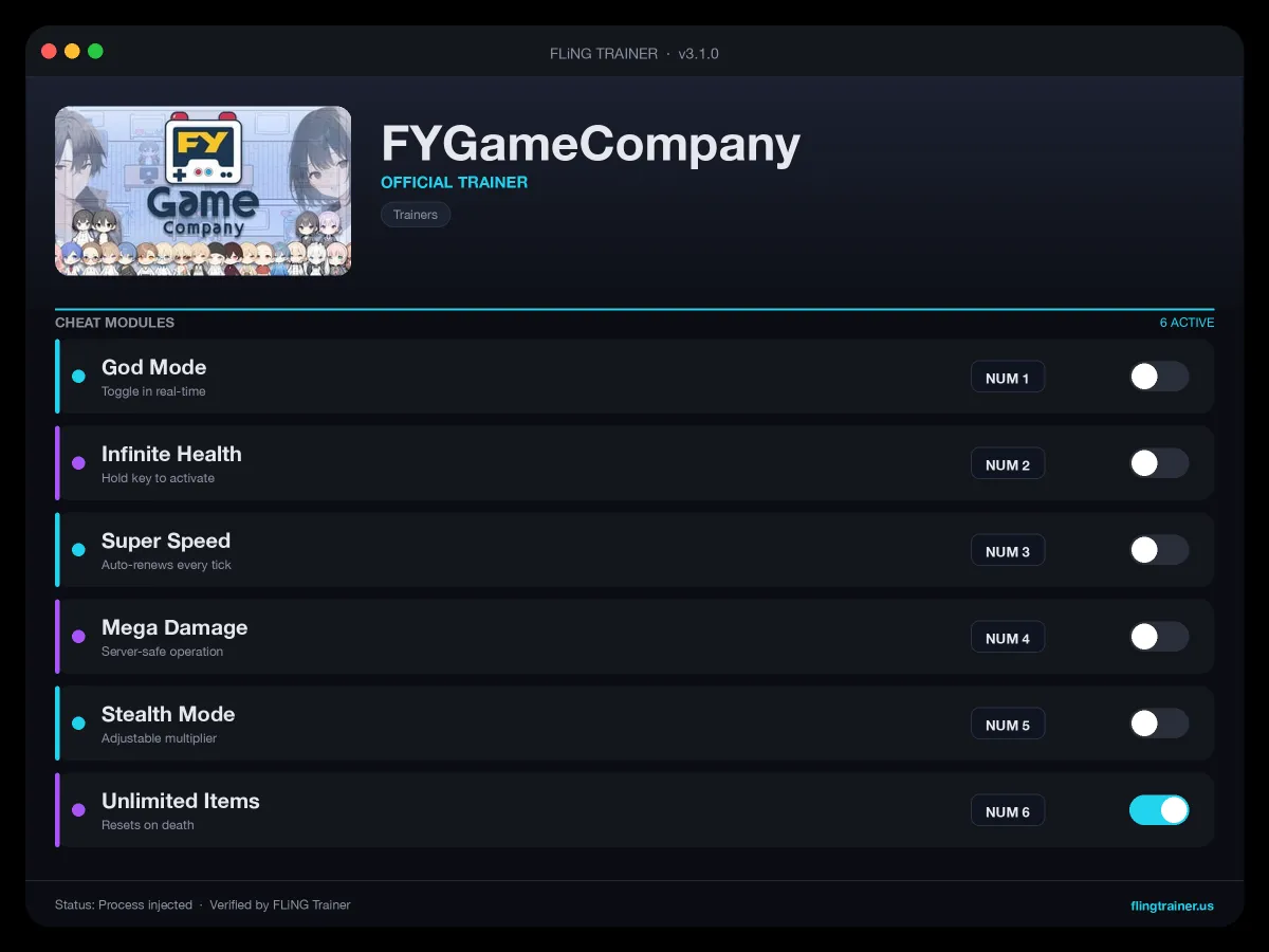FYGameCompany Trainer interface