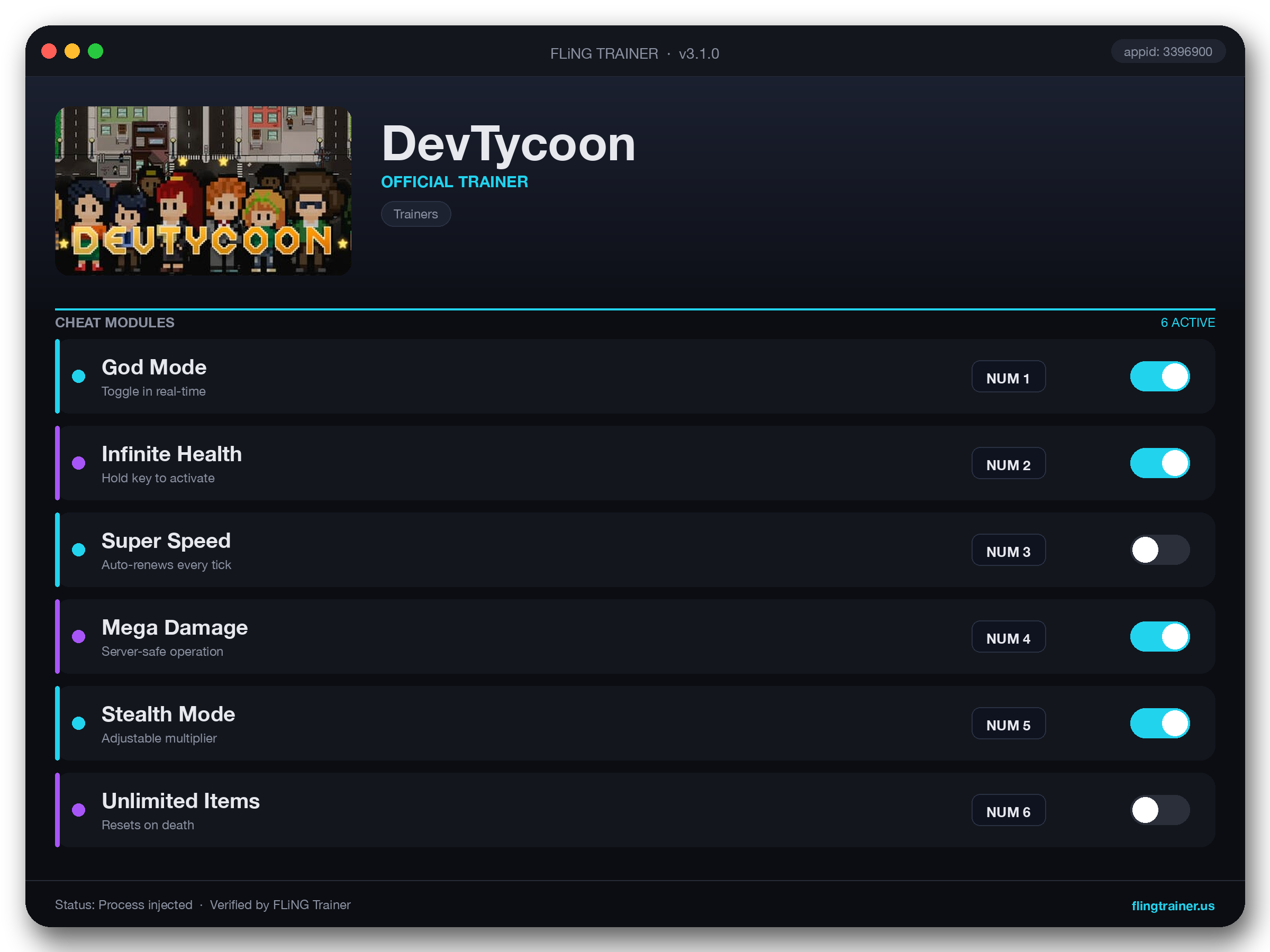 DevTycoon Trainer interface