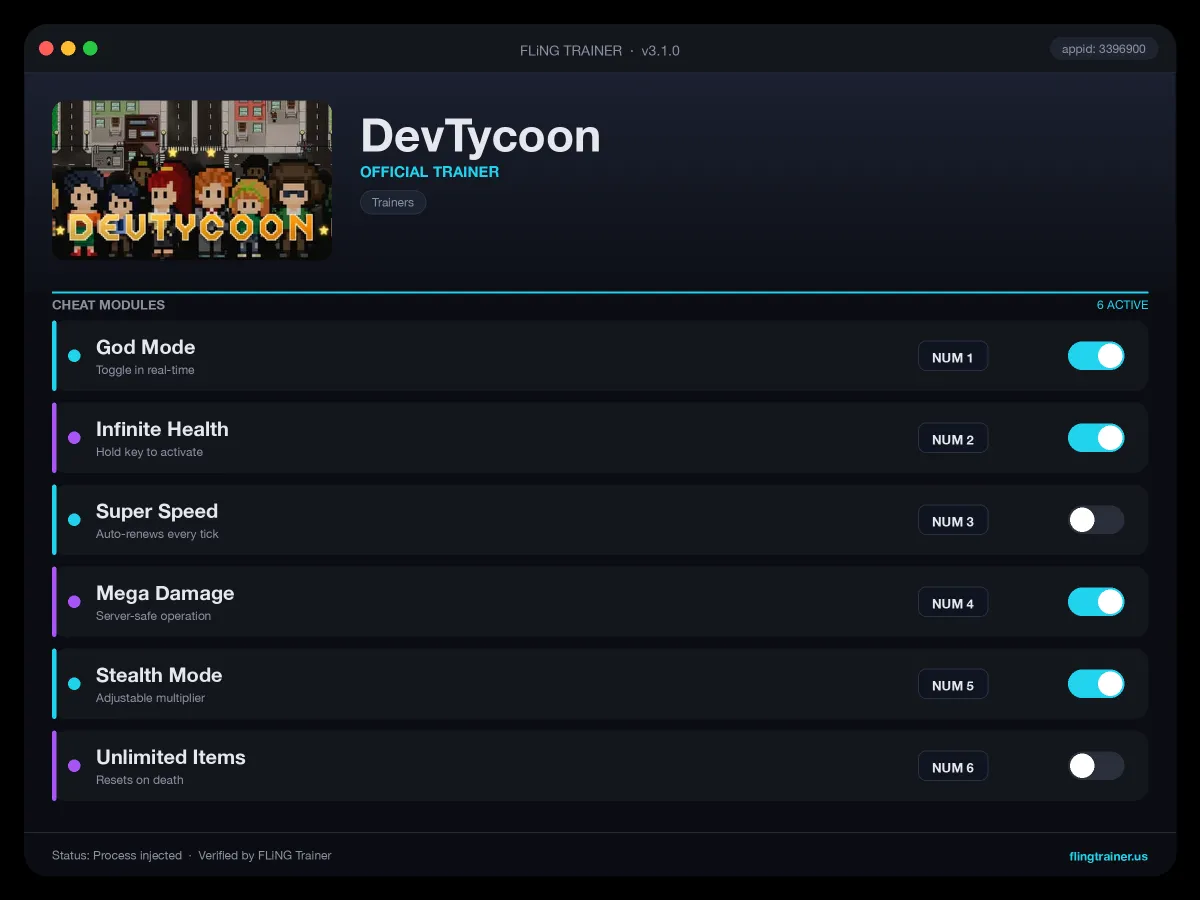 DevTycoon Trainer interface