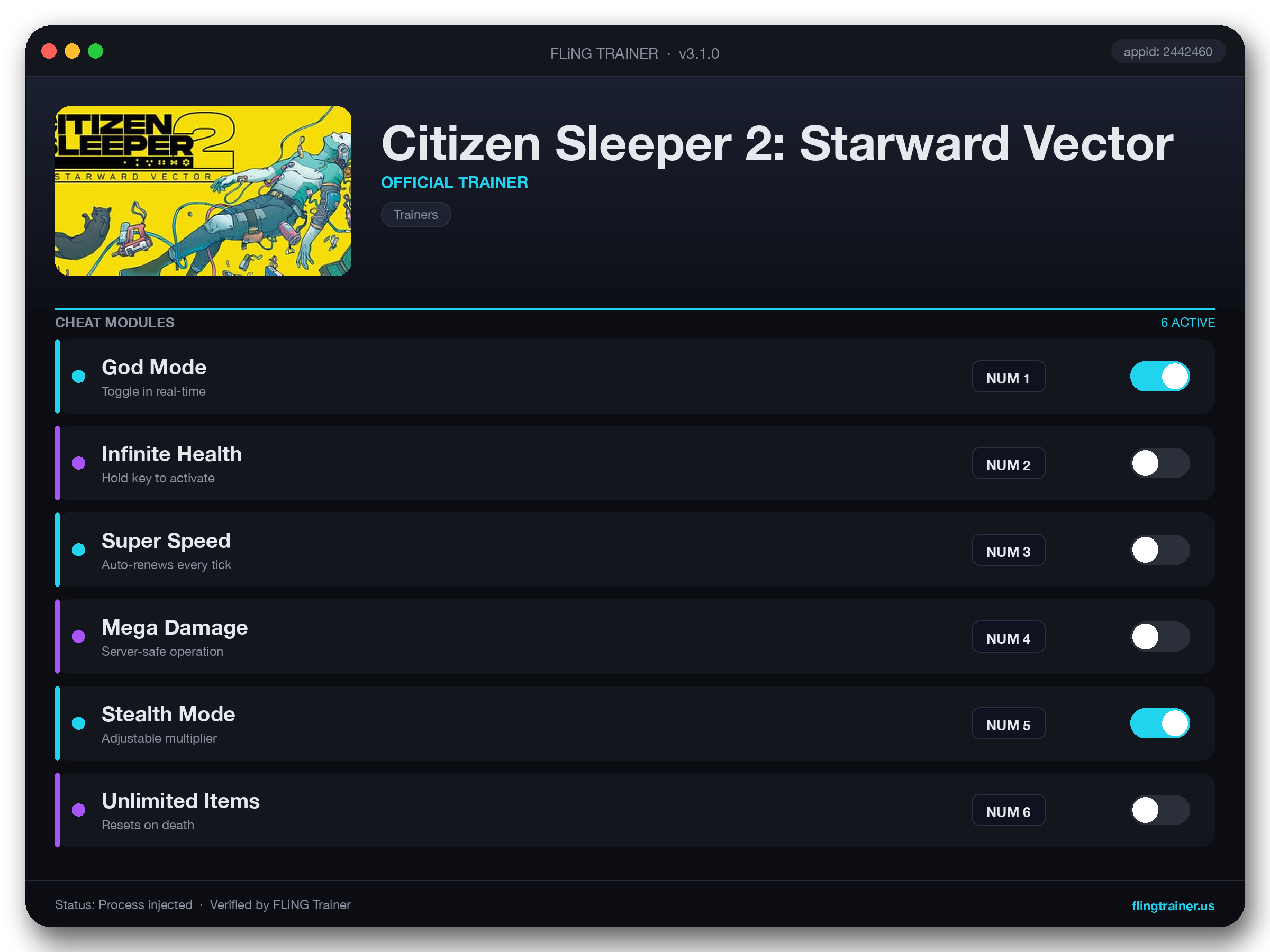 Citizen Sleeper 2: Starward Vector Trainer interface