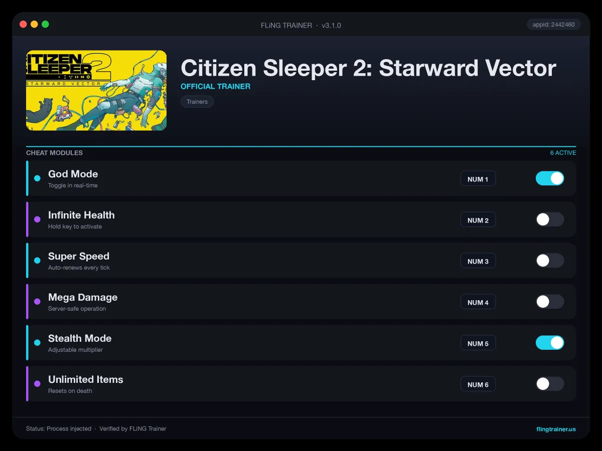 Citizen Sleeper 2: Starward Vector Trainer interface