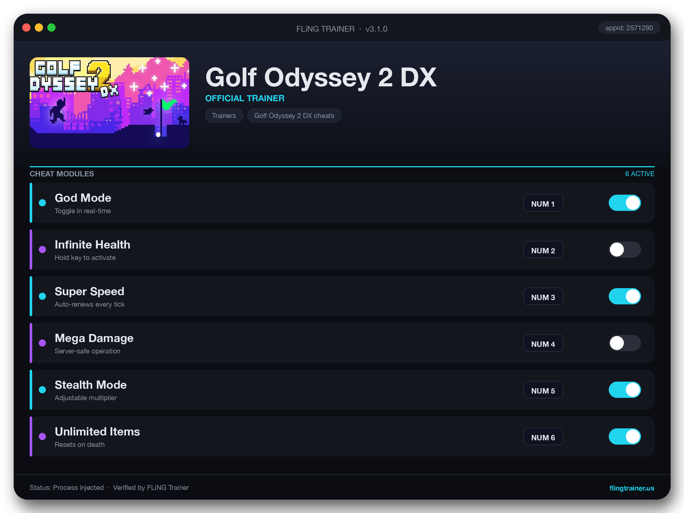 Golf Odyssey 2 DX Trainer interface