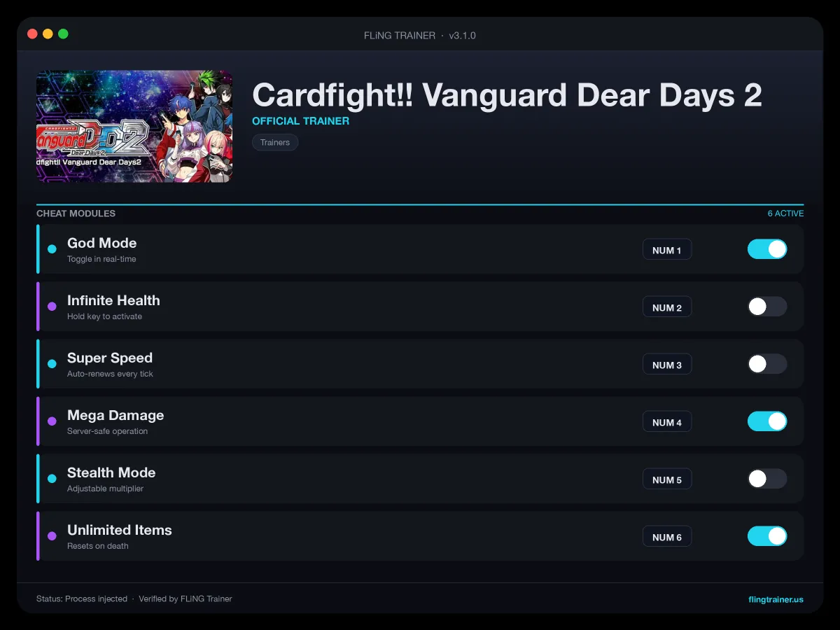 Cardfight!! Vanguard Dear Days 2 Trainer interface