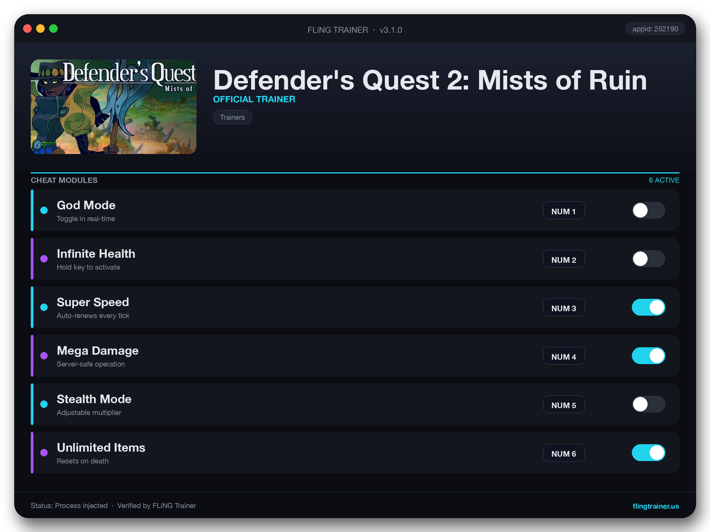 Defender's Quest 2: Mists of Ruin Trainer interface