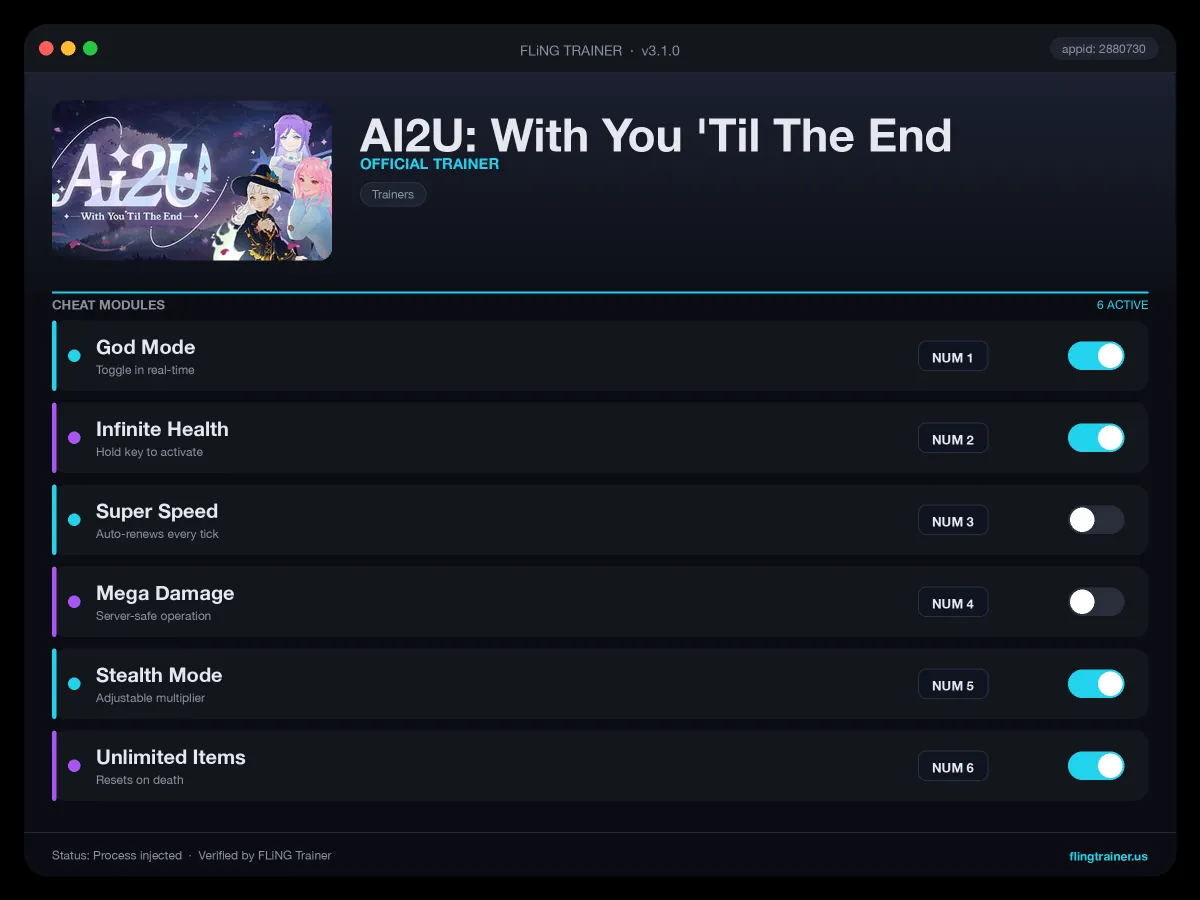 AI2U: With You 'Til The End Trainer interface