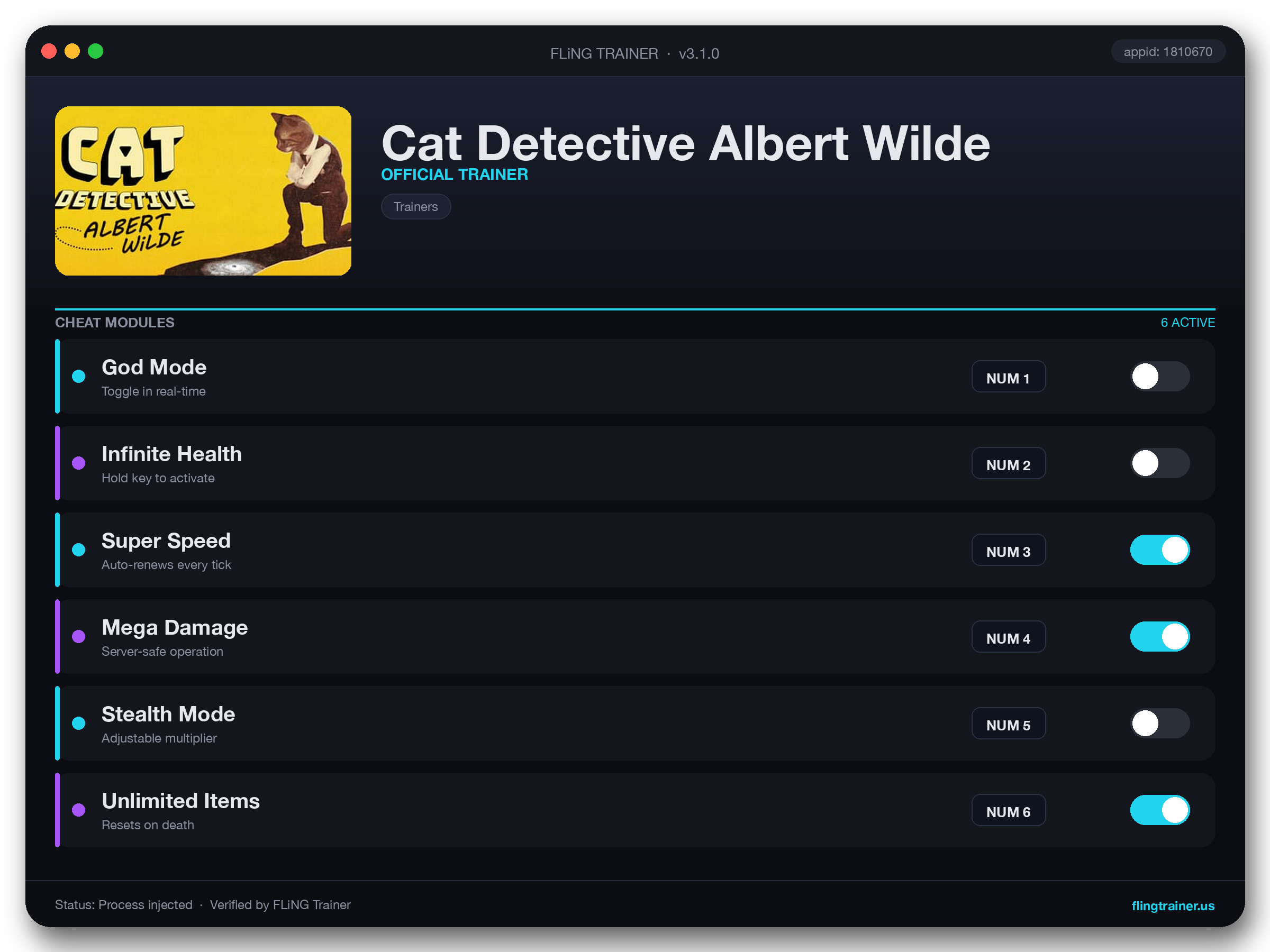 Cat Detective Albert Wilde Trainer interface