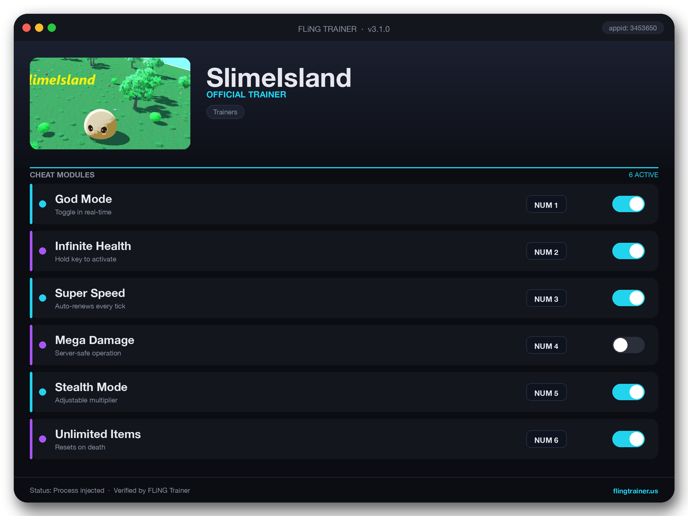 SlimeIsland Trainer interface