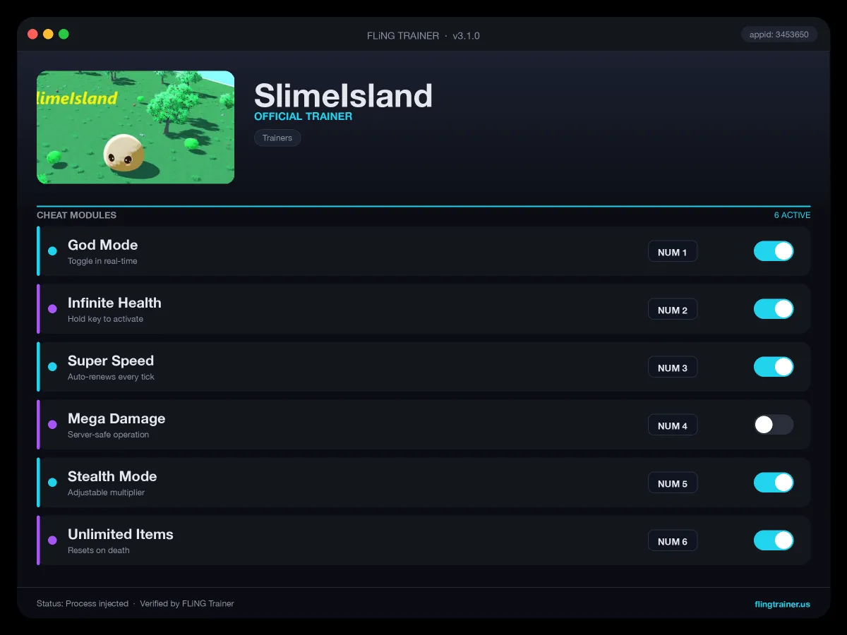 SlimeIsland Trainer interface