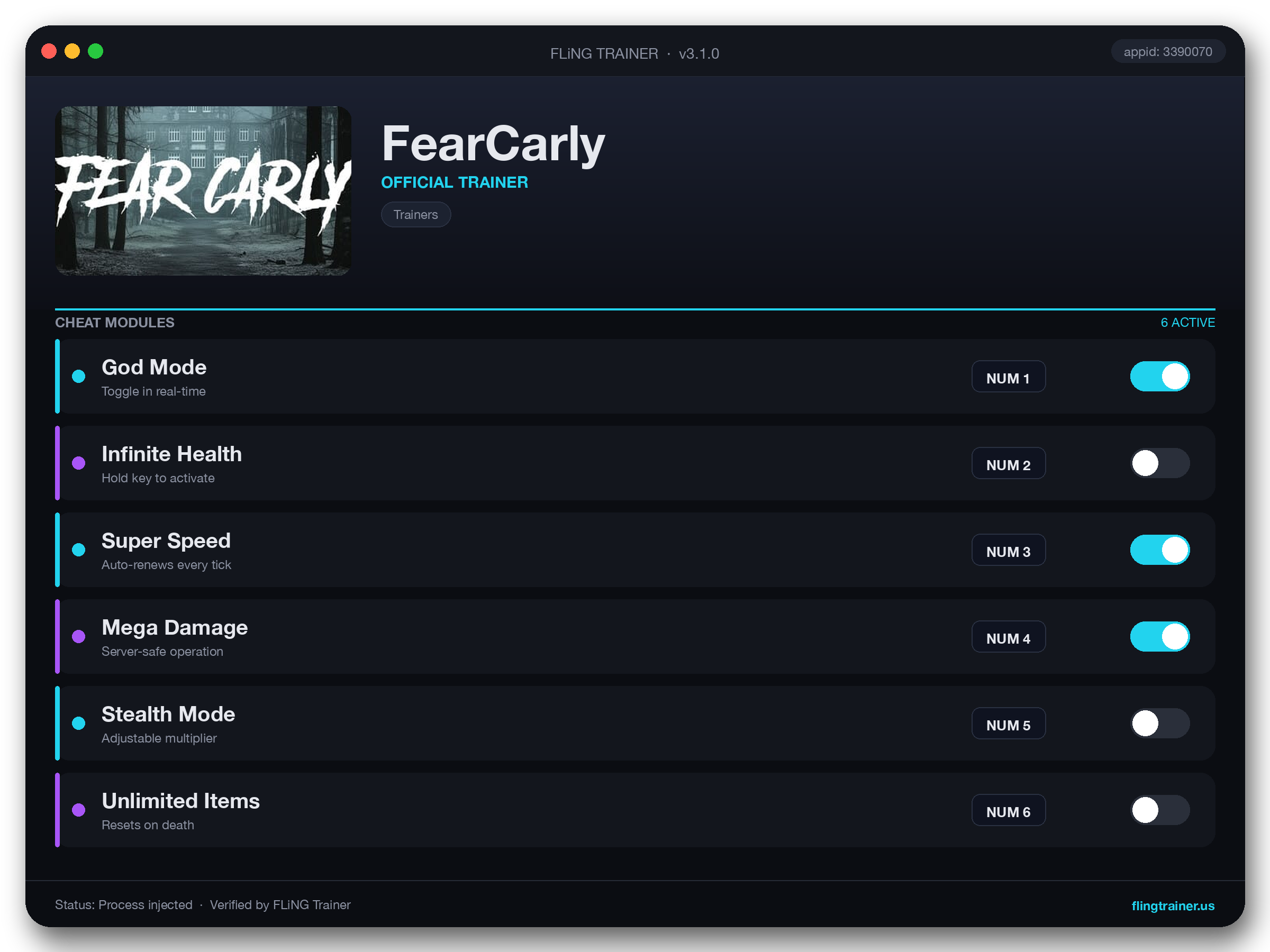FearCarly Trainer interface