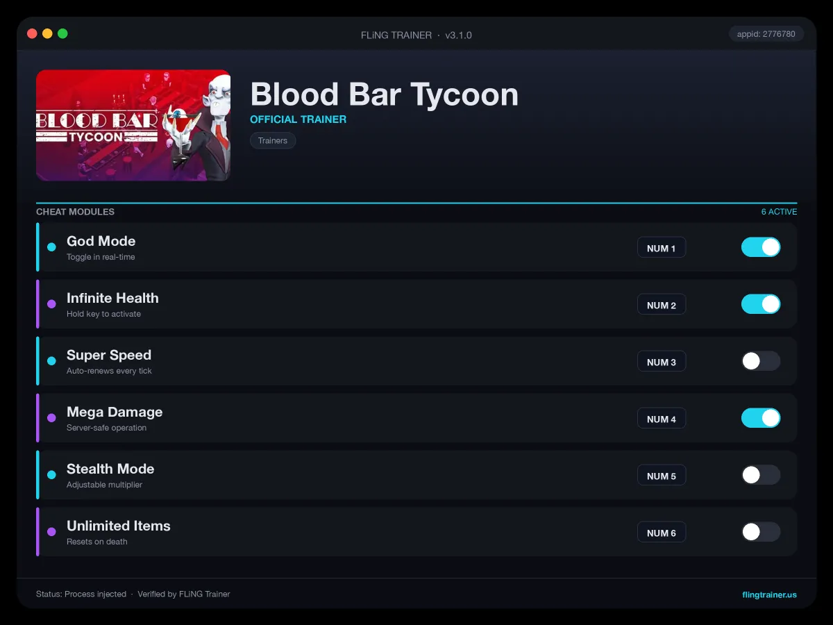 Blood Bar Tycoon Trainer interface