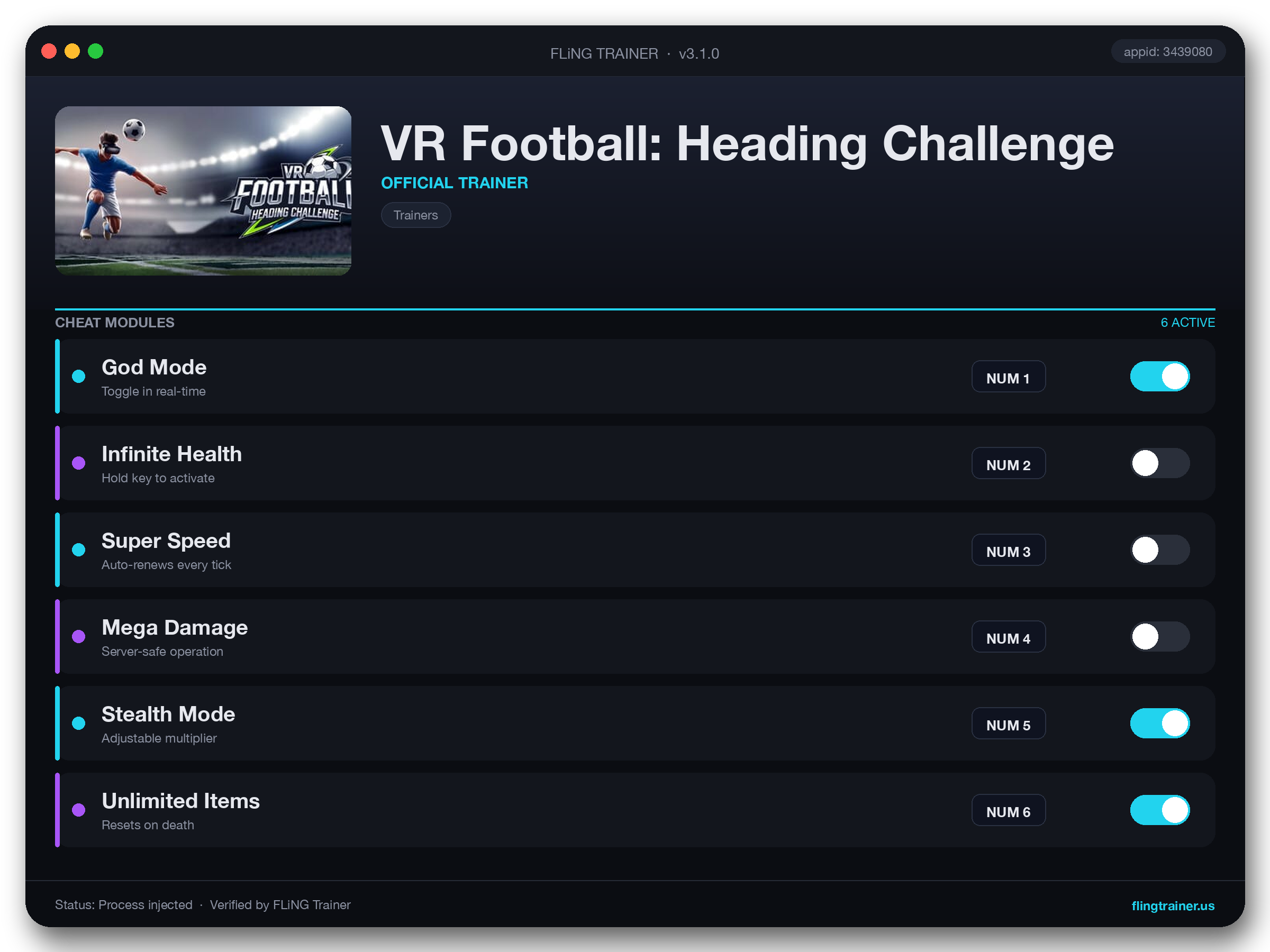 VR Football: Heading Challenge Trainer interface
