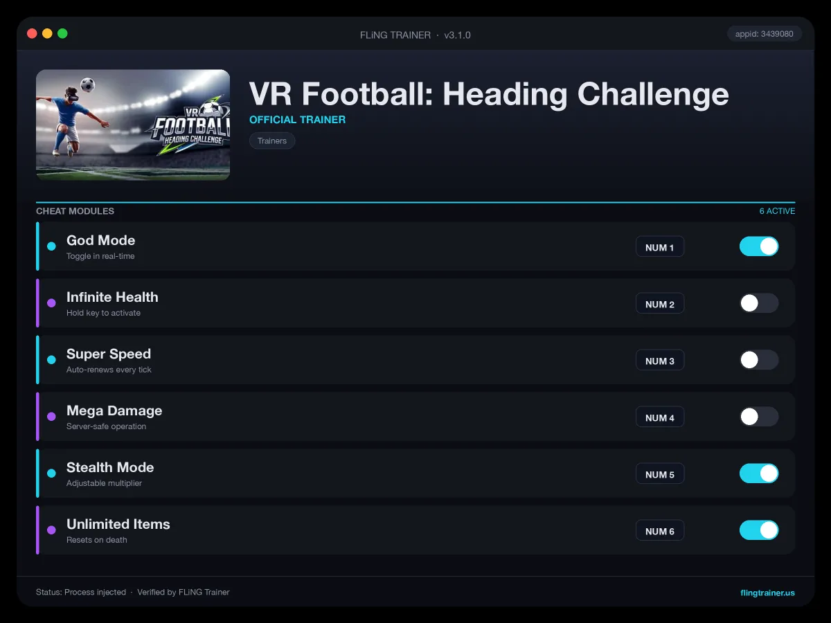 VR Football: Heading Challenge Trainer interface
