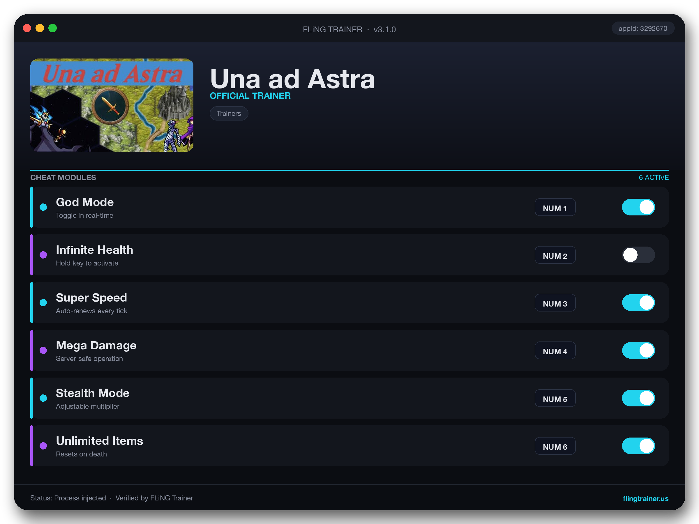 Una ad Astra Trainer interface