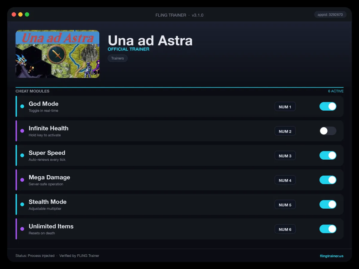 Una ad Astra Trainer interface
