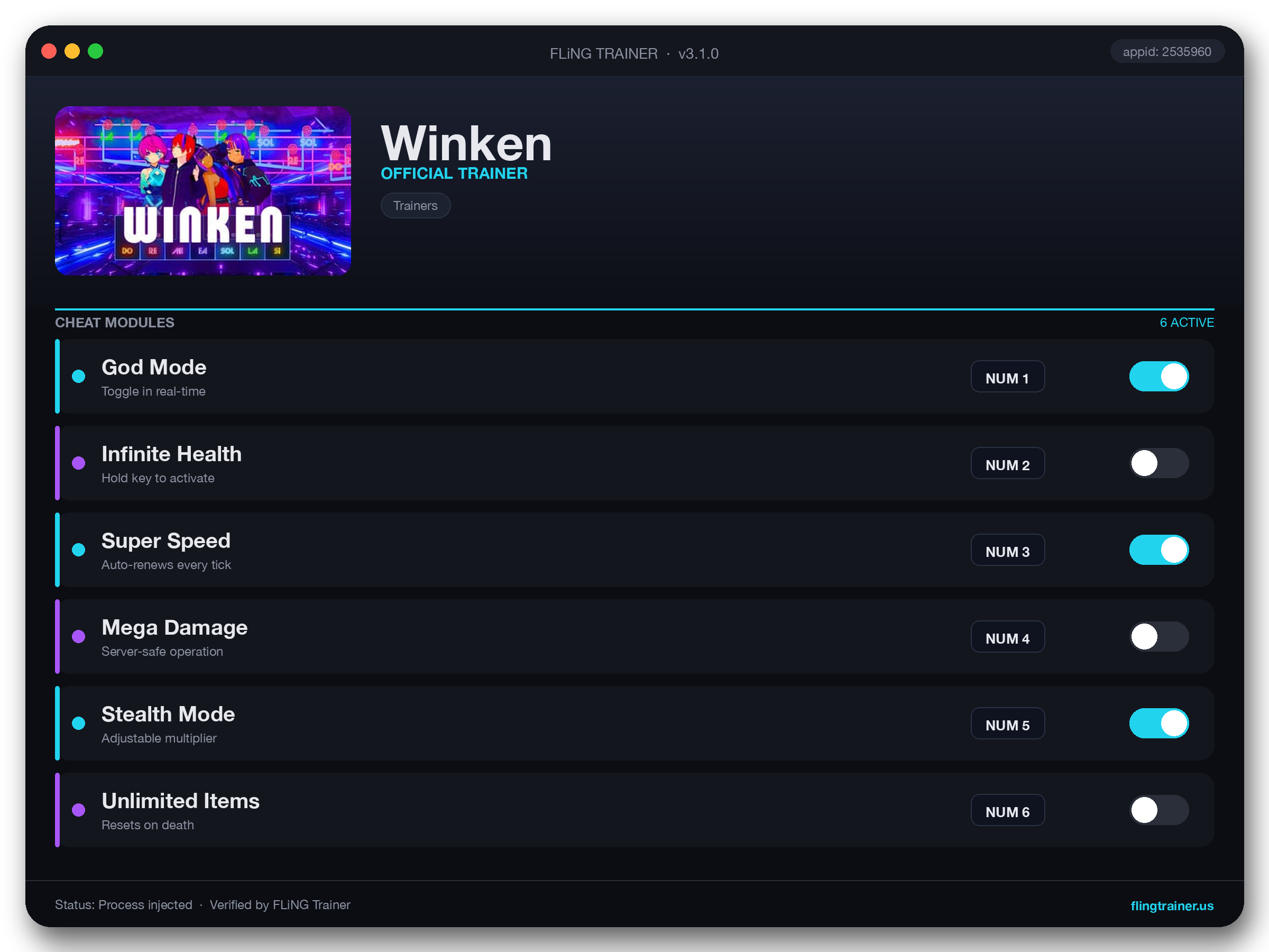 Winken Trainer interface