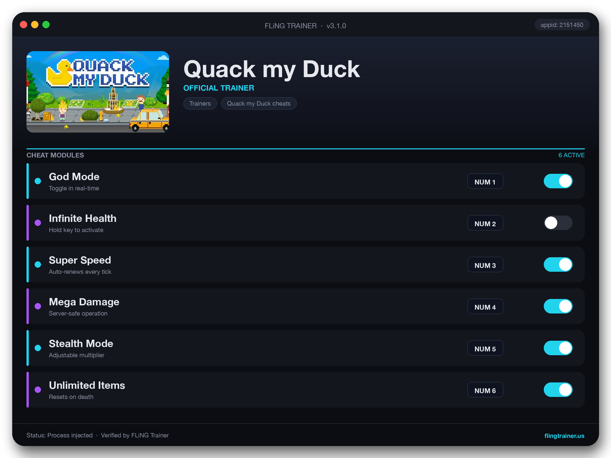 Quack my Duck Trainer interface