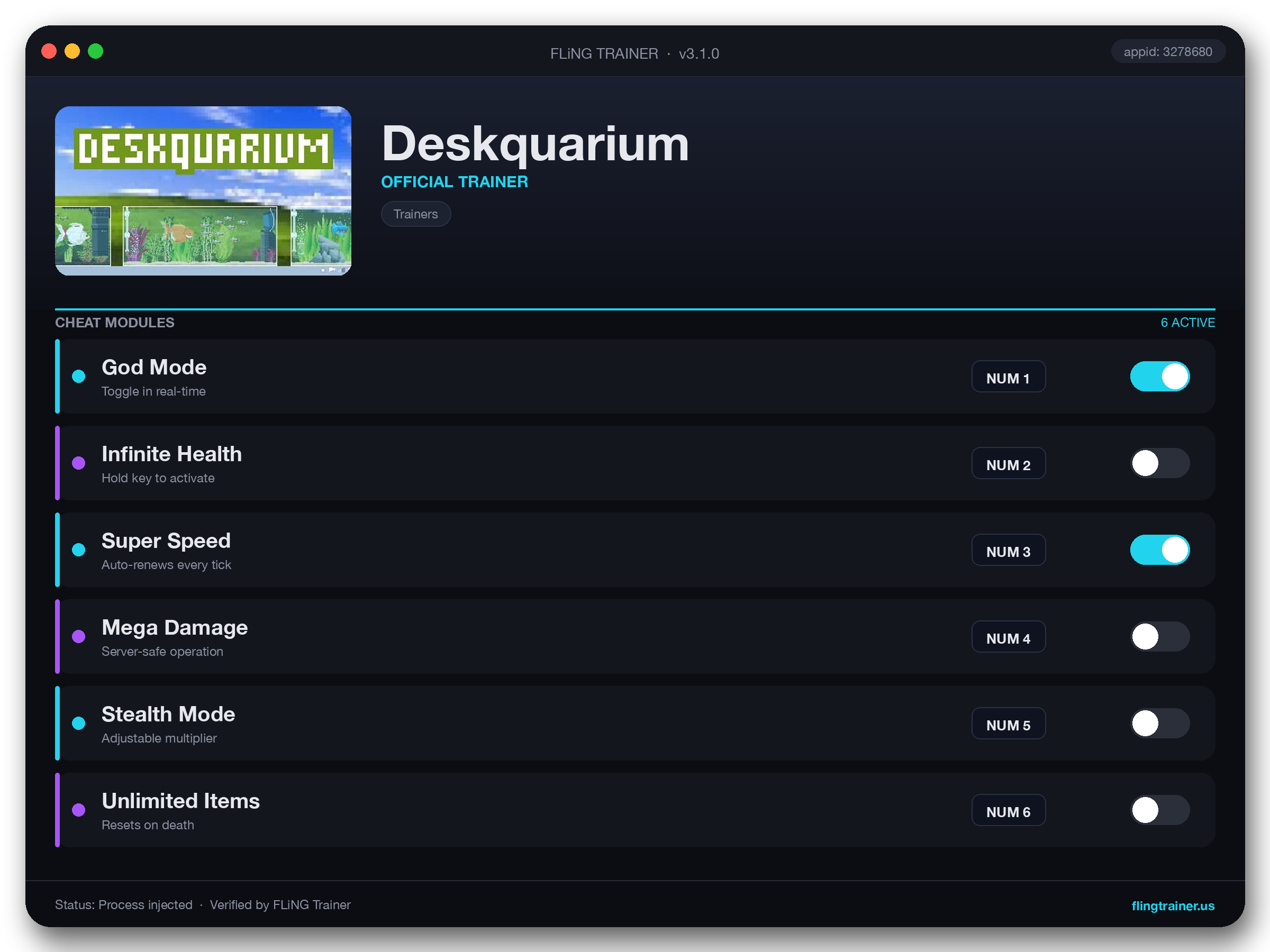 Deskquarium Trainer interface