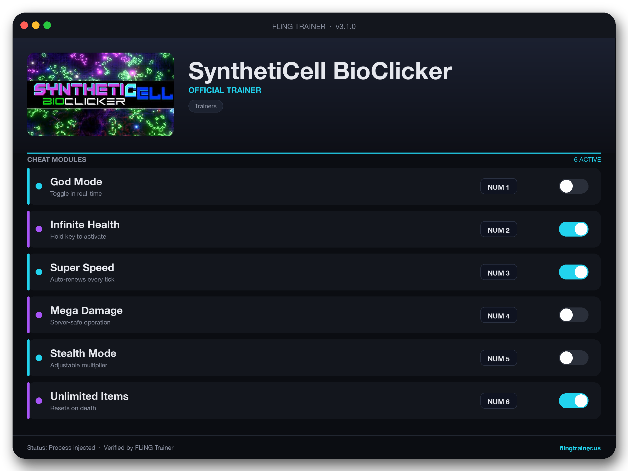 SynthetiCell BioClicker Trainer interface