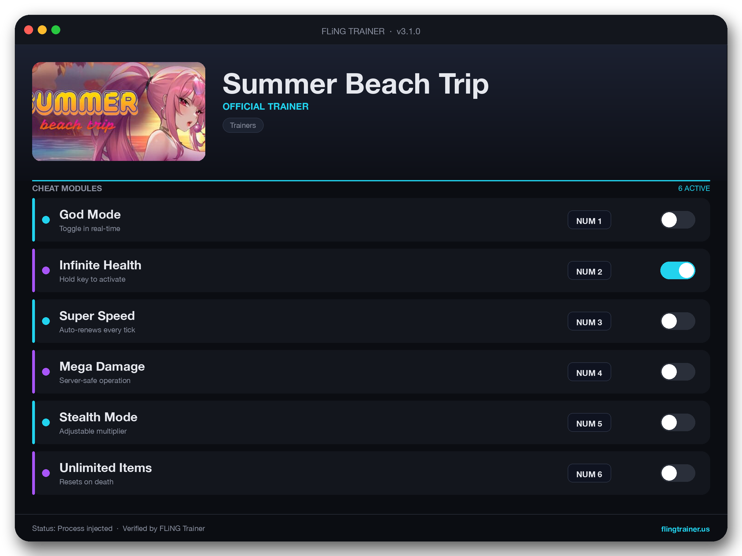 Summer Beach Trip Trainer interface