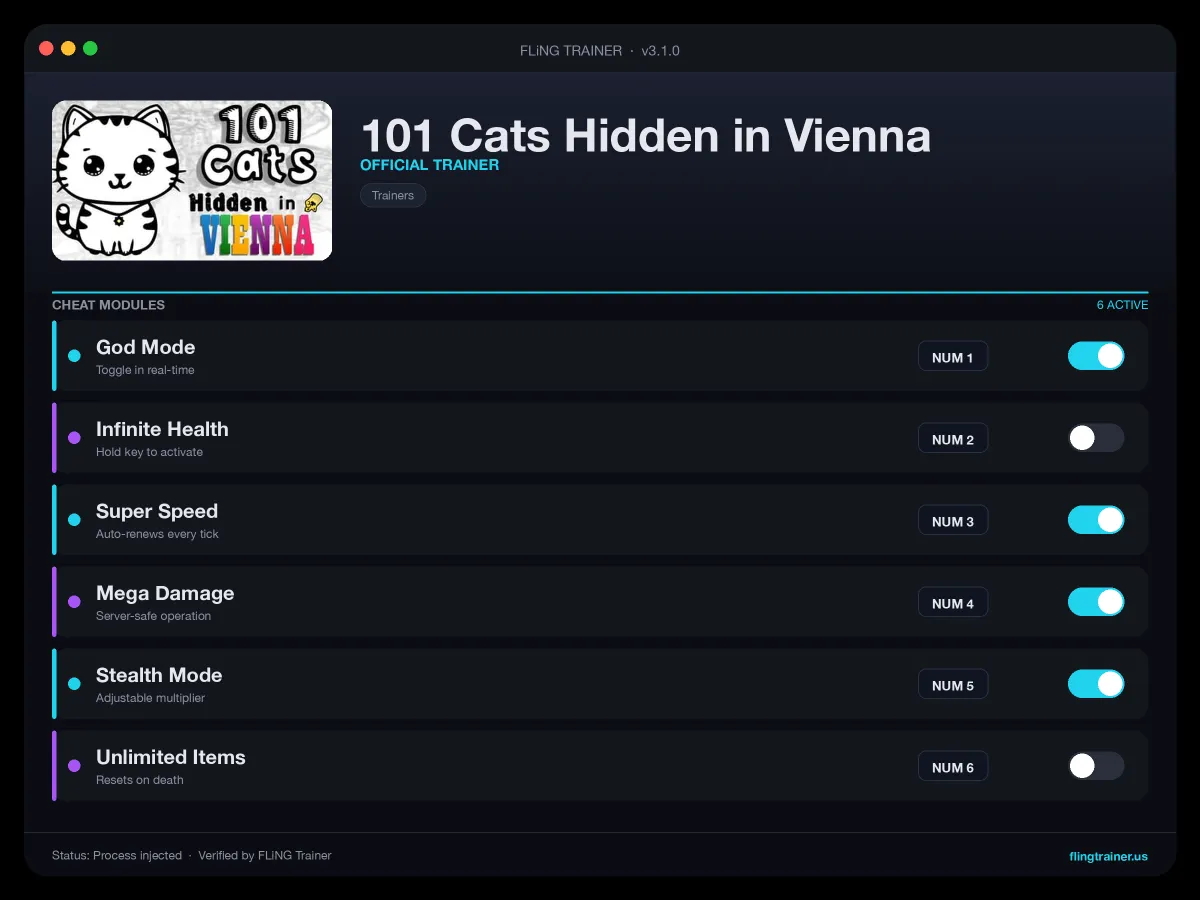 101 Cats Hidden in Vienna Trainer interface