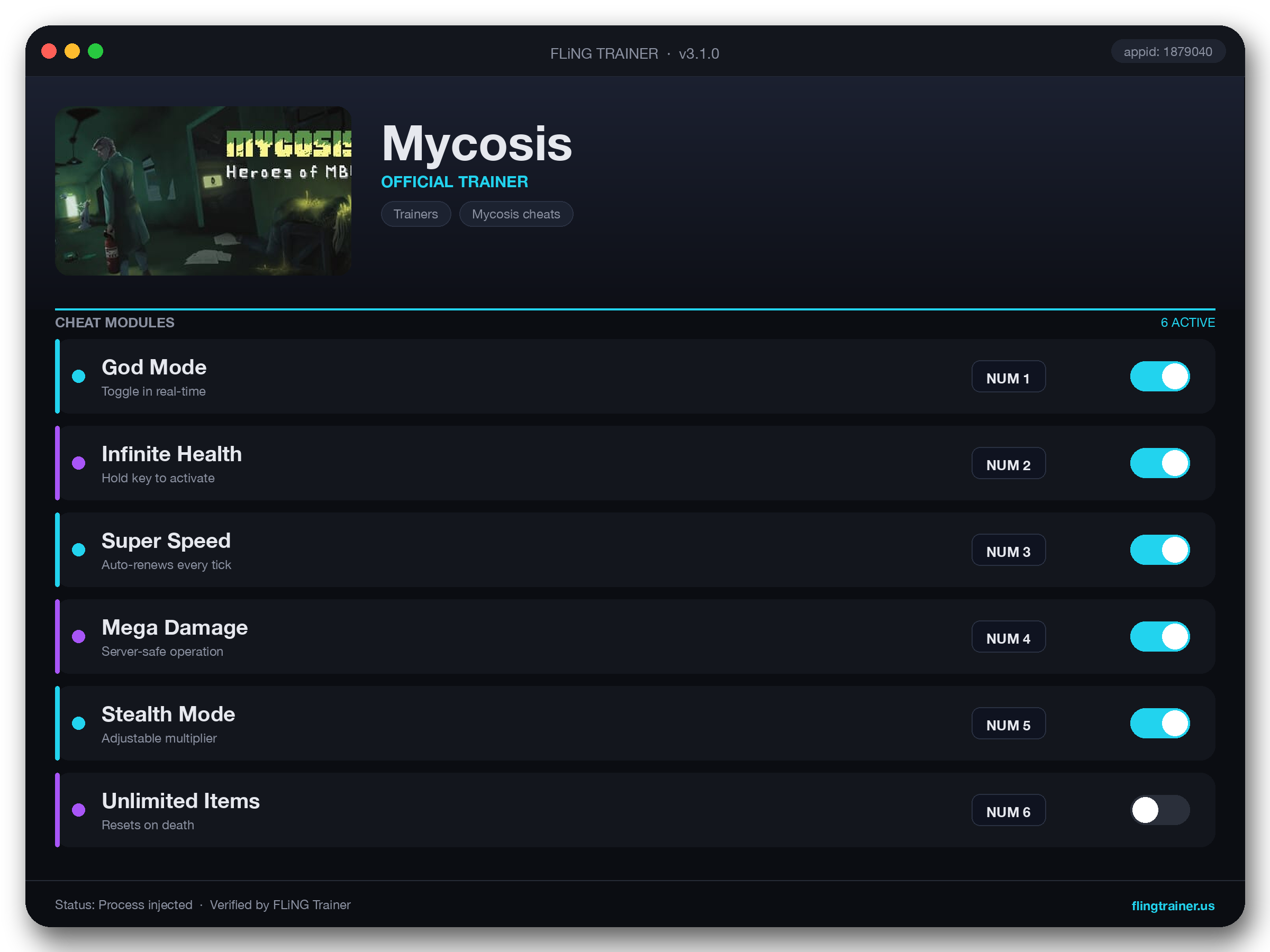 Mycosis Trainer interface